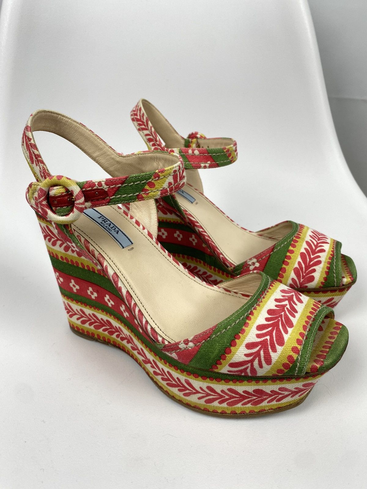 Prada Prada Platform Sandals Cloth Wedges Printed size 38 Size US 8 / IT 38 - 1 Thumbnail