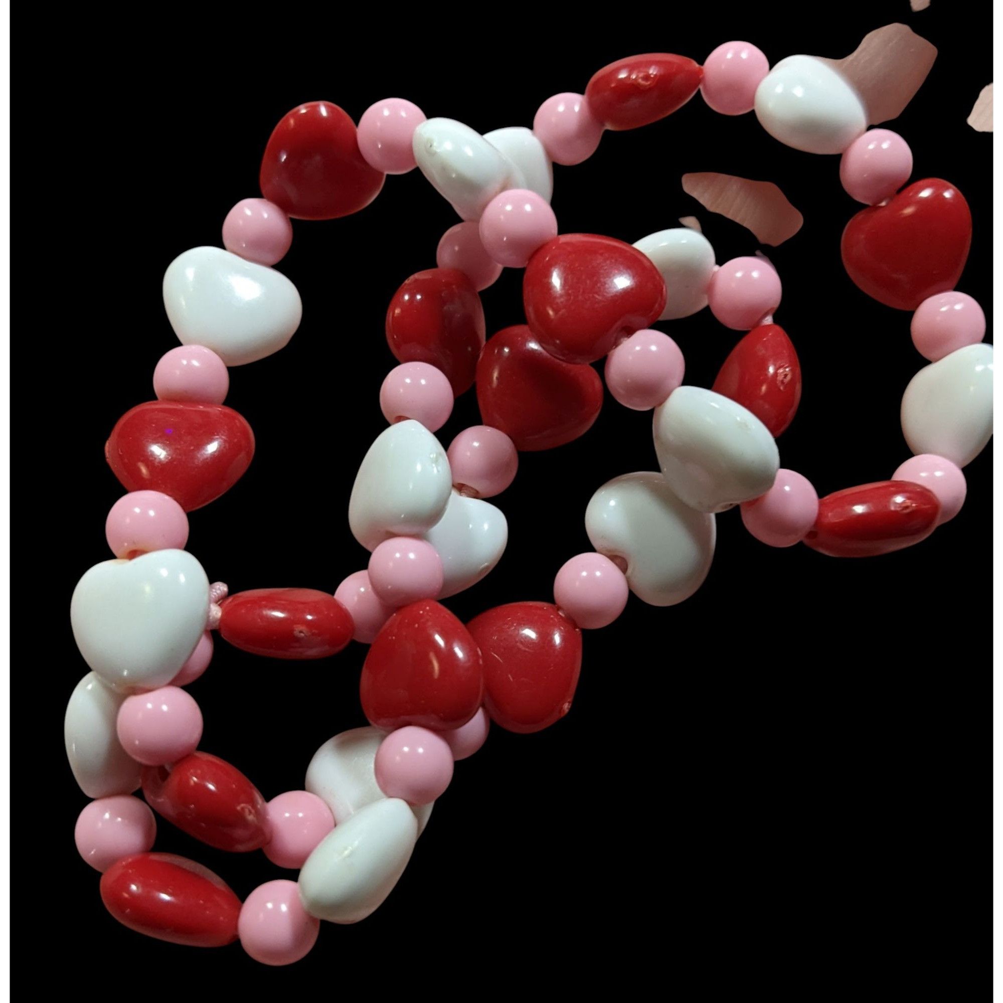 Handmade Red White & Pink Heart Beaded Necklace Valentines Day Inspir Size ONE SIZE - 3 Thumbnail