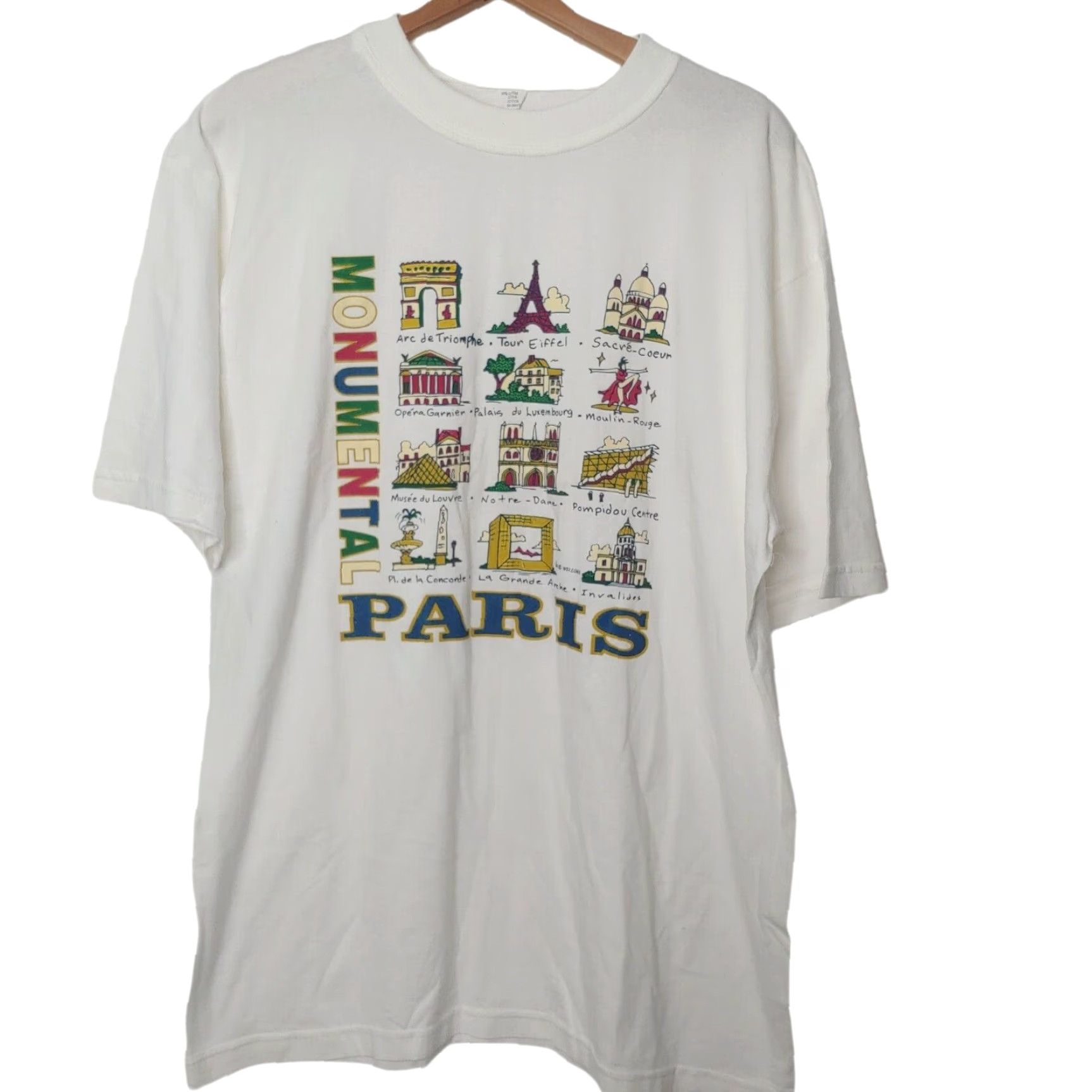 Vintage Men's XL Paris France Travel T-Shirt White Short Sleeve Graphic Eiffel Tower Notre Dame Tourist France Shirt Size US XL / EU 56 / 4 - 2 Thumbnail