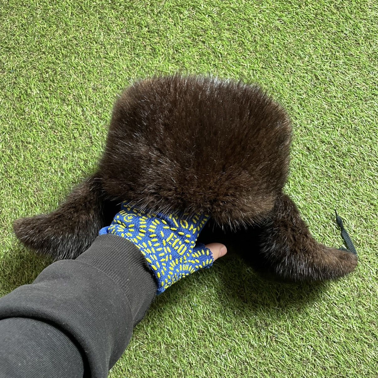 Vintage Vintage 90s Dark Green Suede Fur Trapper Hat Brutalist OS Size ONE SIZE - 9 Thumbnail