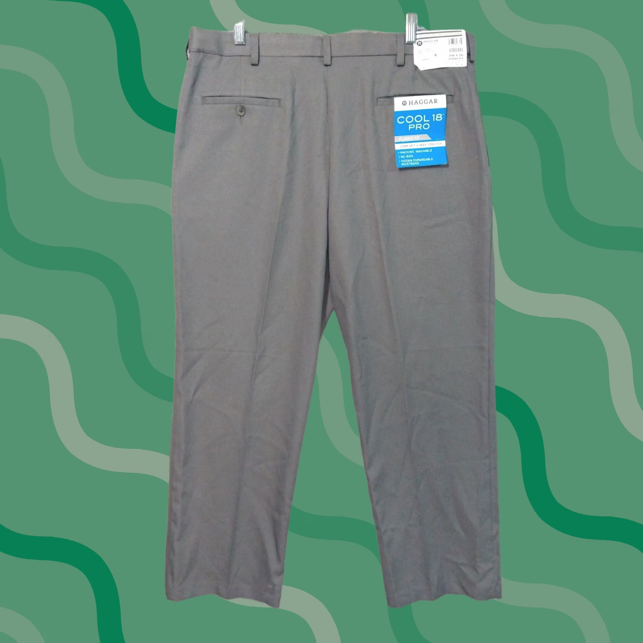 Haggar Haggar Pants Mens 38x29 Gray Cool 18 Pro Performance Classic Fit Stretch - 38 Inseam Flat Front Khakis Dressy Casual Business Formal Size US 38 / EU 54 - 1 Thumbnail