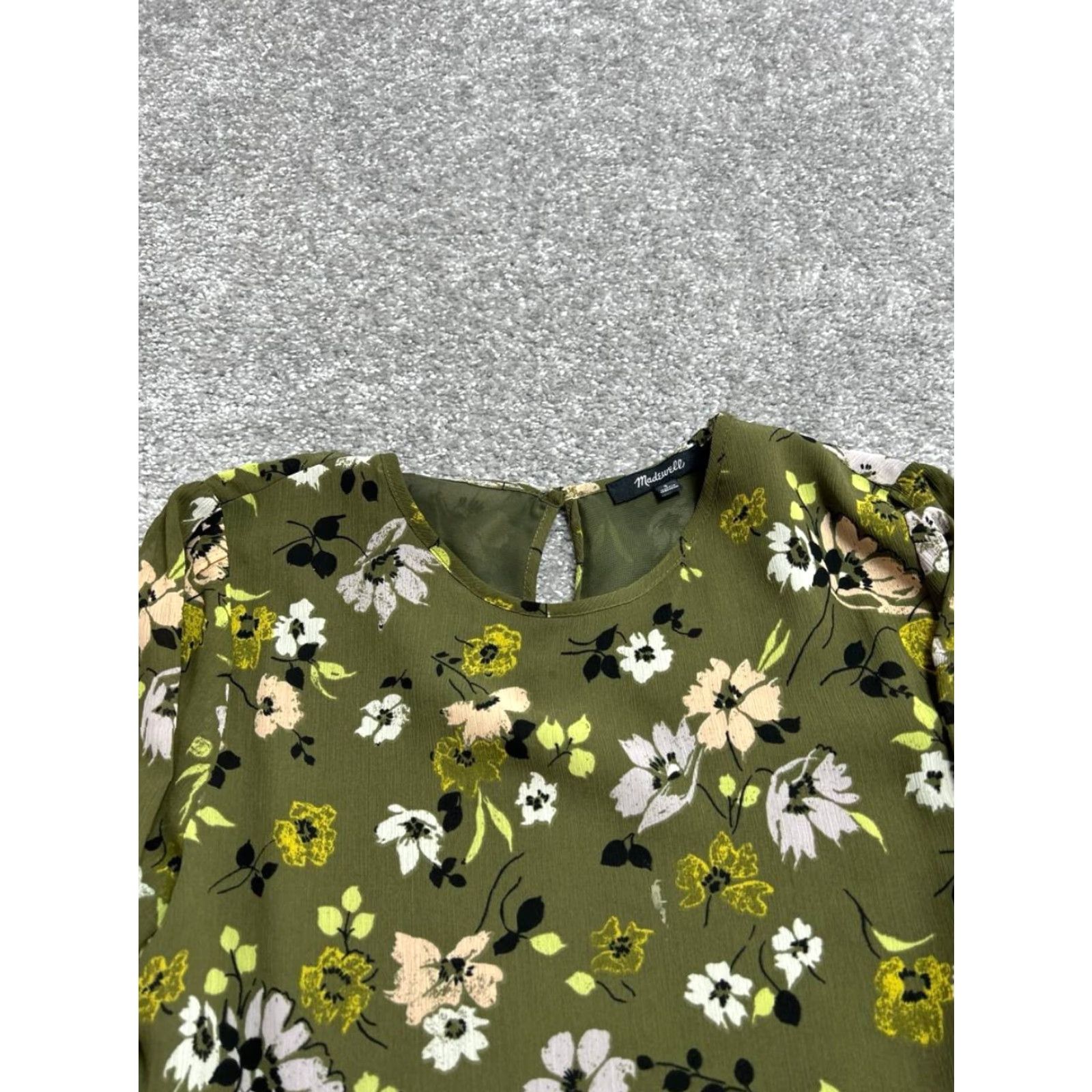 Madewell Madewell Georgette Peplum Top Women Small Green Floral Regular Fit Keyhole Back Size S / US 4 / IT 40 - 3 Thumbnail