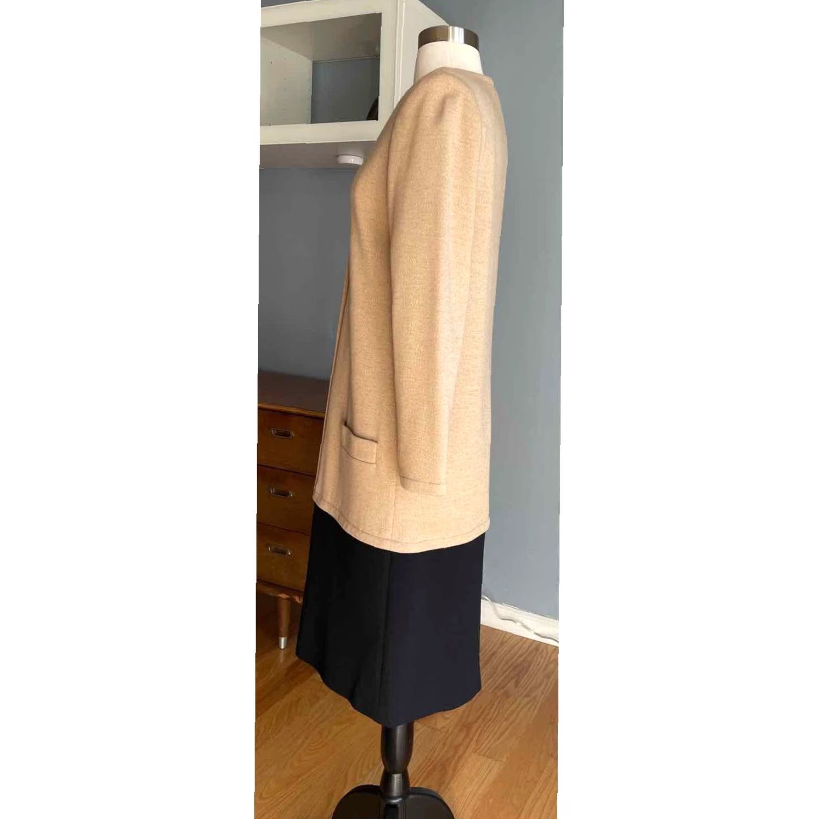 Bill Blass VINTAGE Bill Blass Dress Wool Beige Black 12 Sheath 1970s Women's Size XL / US 12-14 / IT 48-50 - 4 Thumbnail