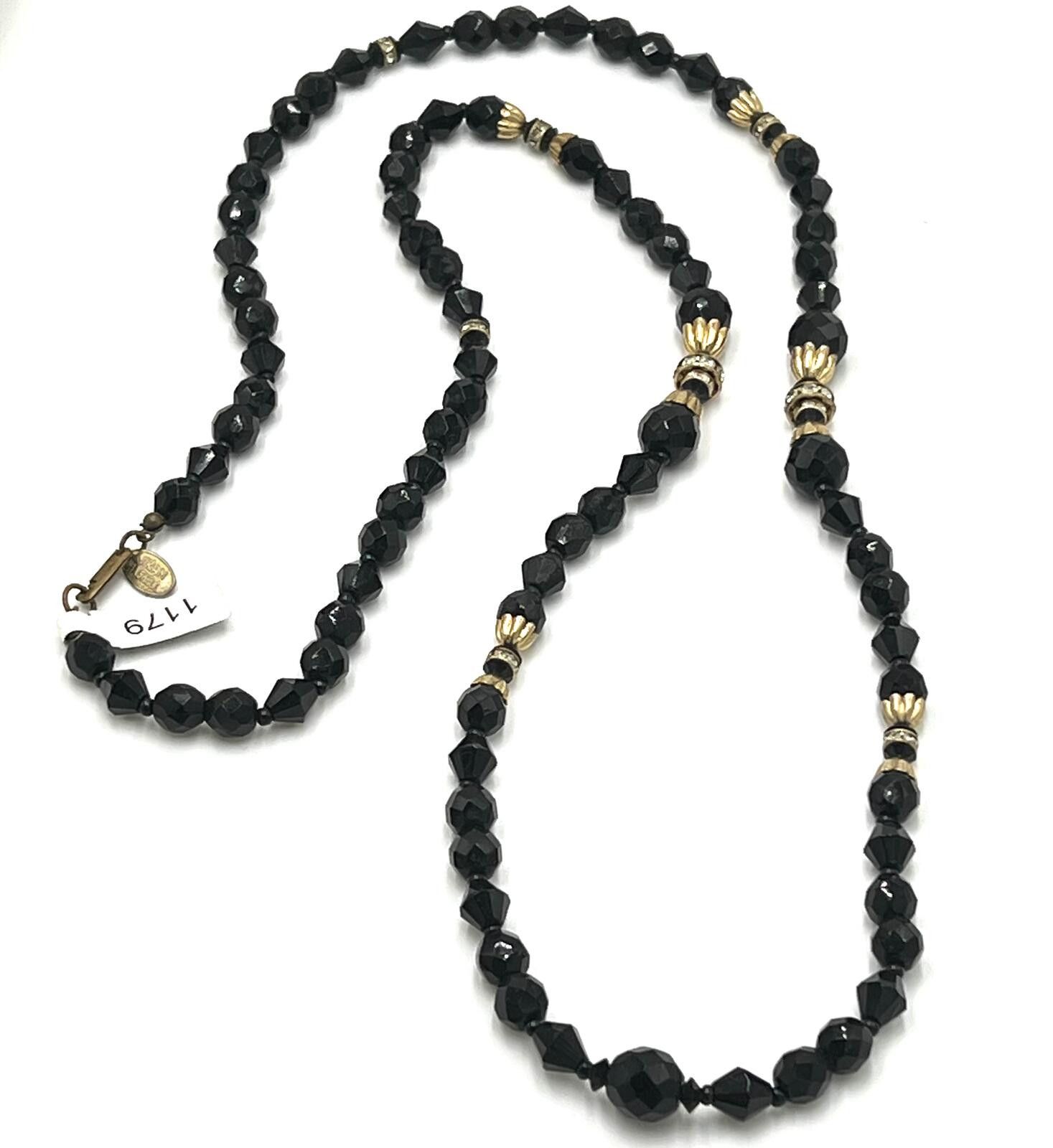 Other Vintage Miriam Haskell Black Glass & Rhinestone Necklace Size ONE SIZE - 3 Thumbnail
