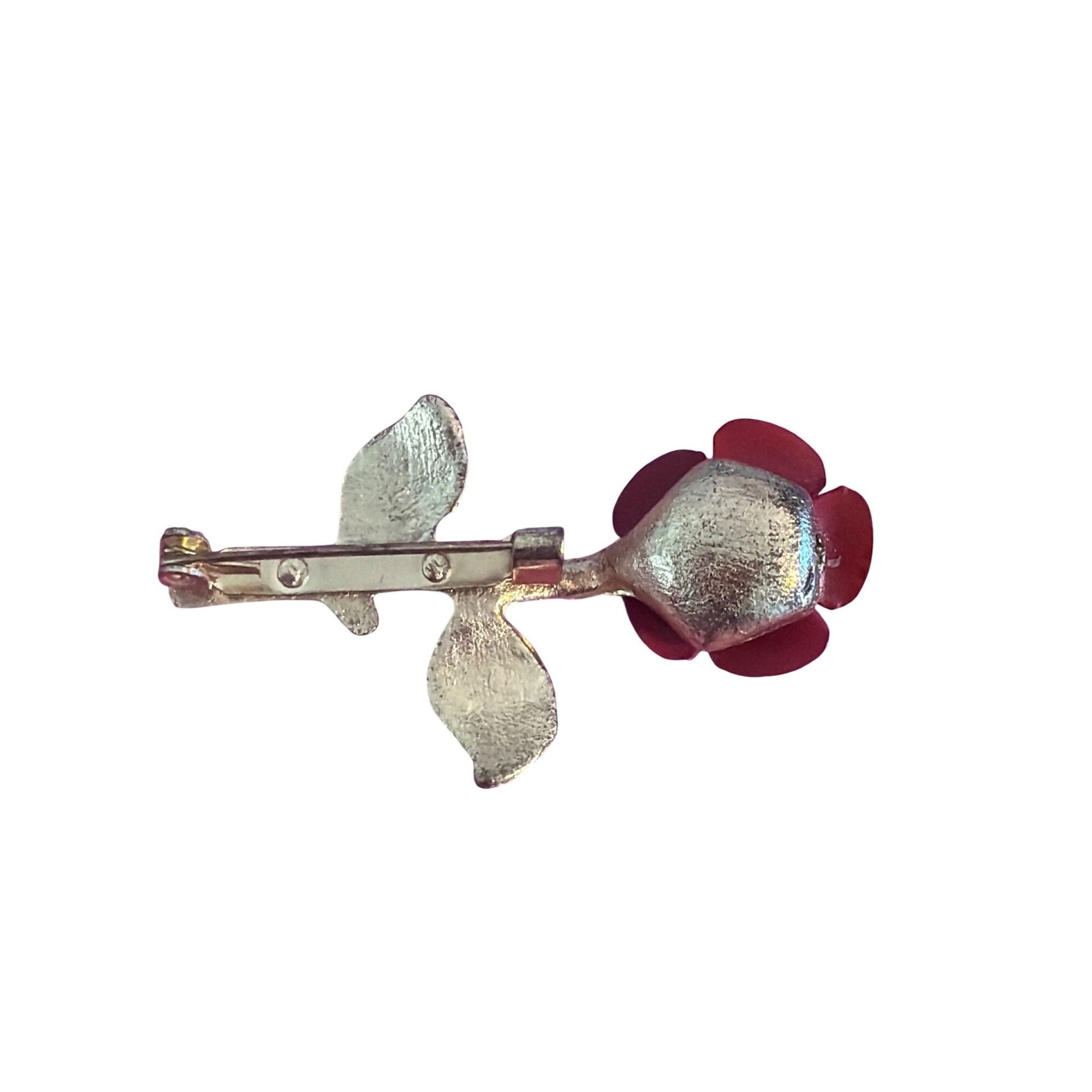 Other Vintage Metal Red Rose Pin Brooch Gold Tone 3D Stem Leaves 1 Size ONE SIZE - 3 Thumbnail