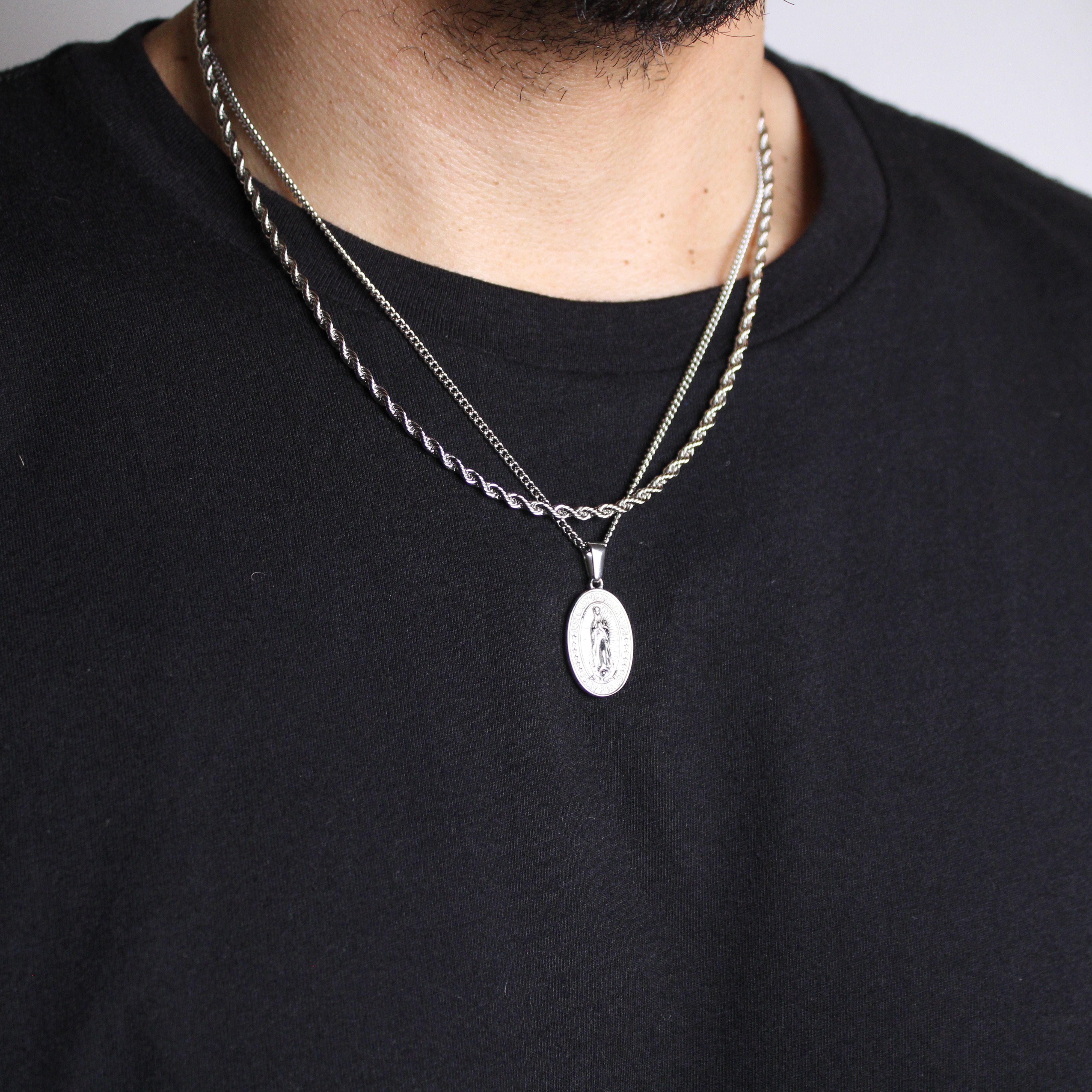 Jewelry Silver Lady of Guadalupe Pendant & 3mm Rope Chain Set Size ONE SIZE - 3 Thumbnail