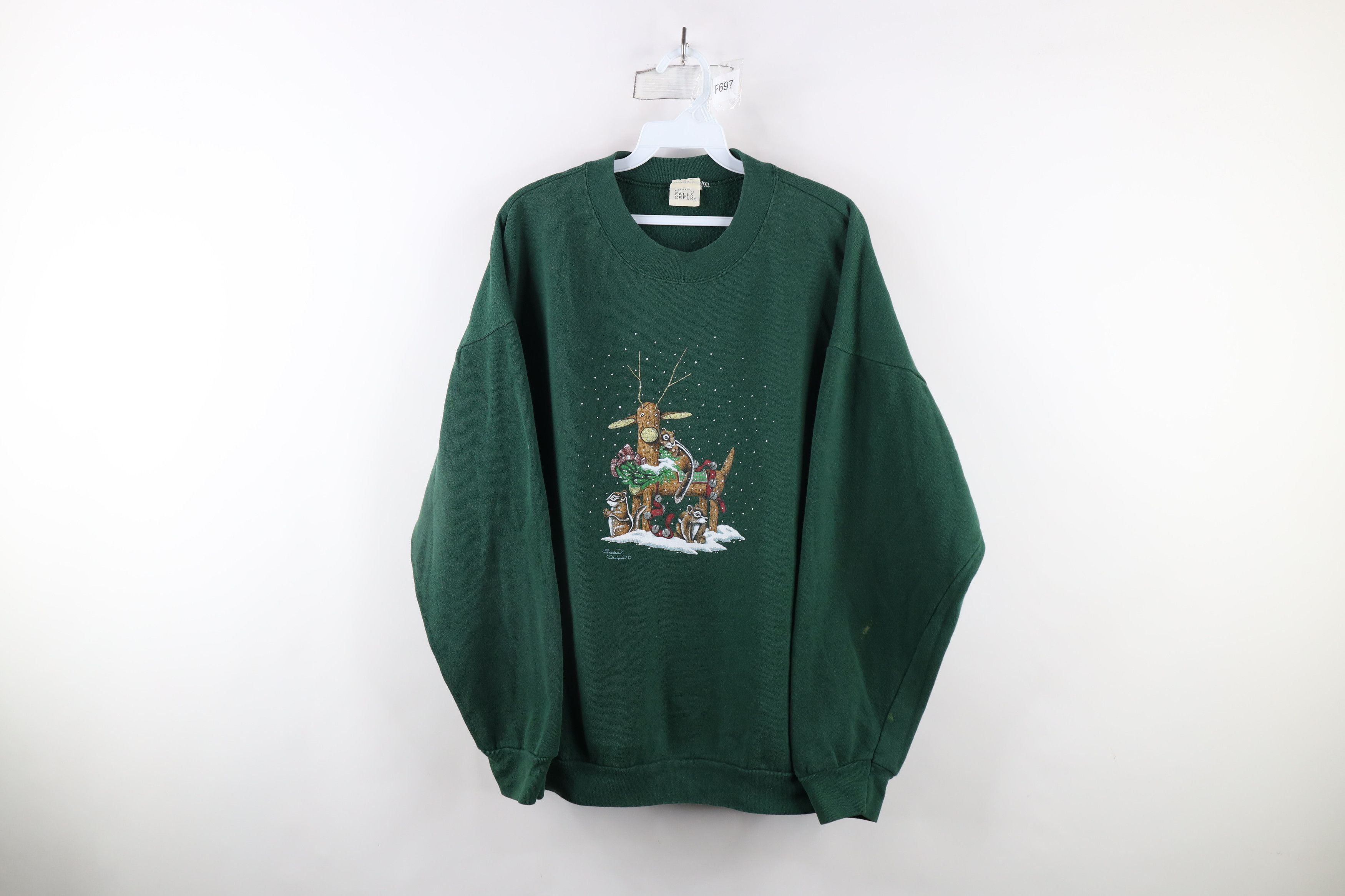Vintage Vintage 90s Streetwear Nature Reindeer Chipmunk Sweatshirt Size XXL / US 16-18 / IT 52-54 - 1 Thumbnail
