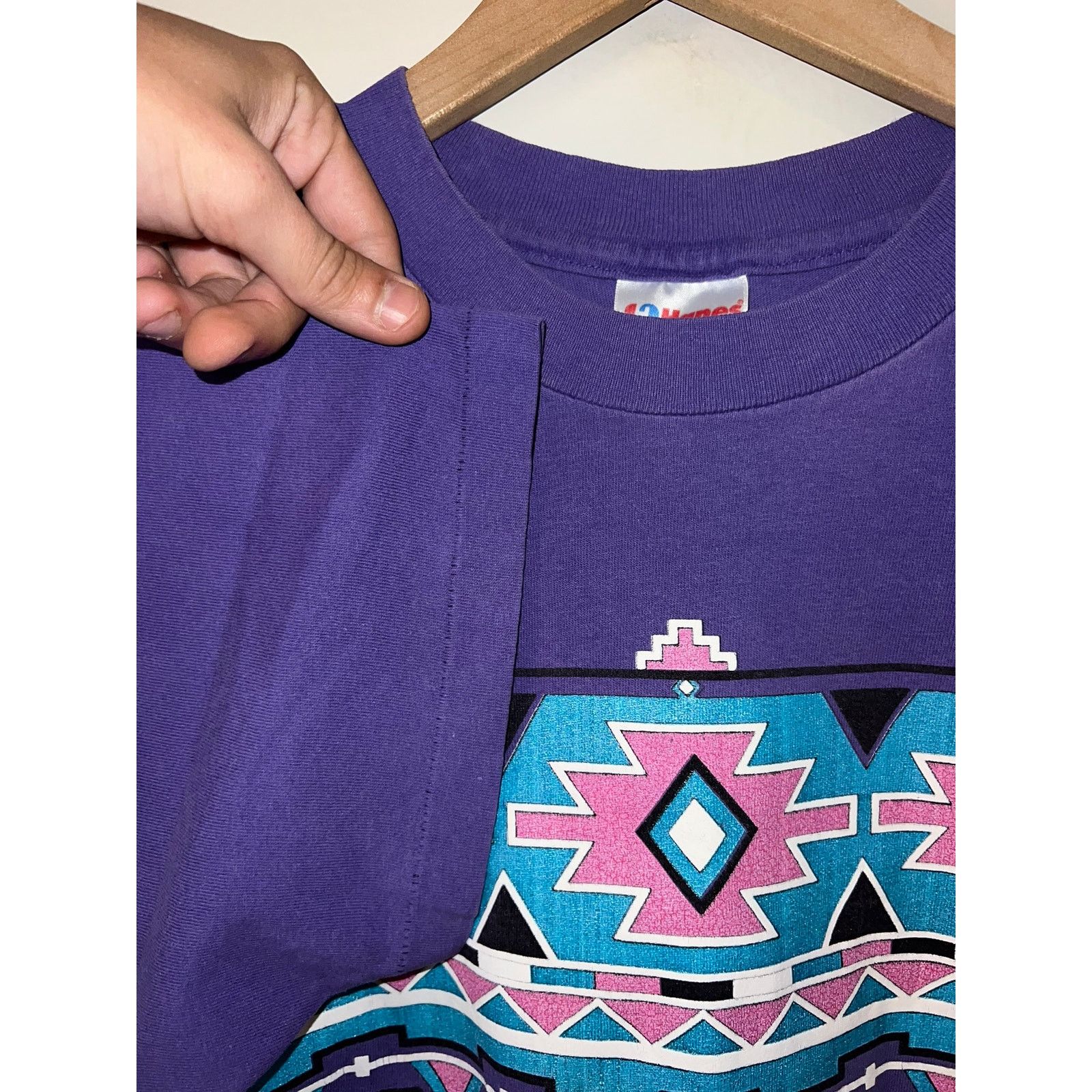 Hanes 90s Vintage Purple Native American Aztec Purple Shirt VTG L Size US L / EU 52-54 / 3 - 6 Thumbnail
