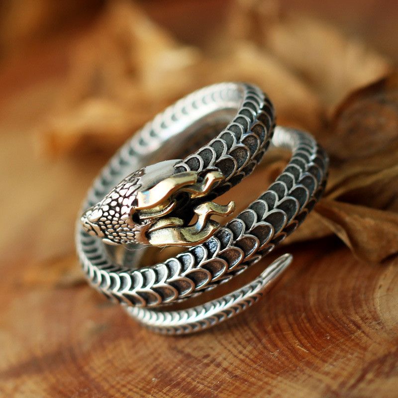 Vintage Resizable 925 Sterling Silver Unique Horned Snake Ring Size ONE SIZE - 3 Thumbnail