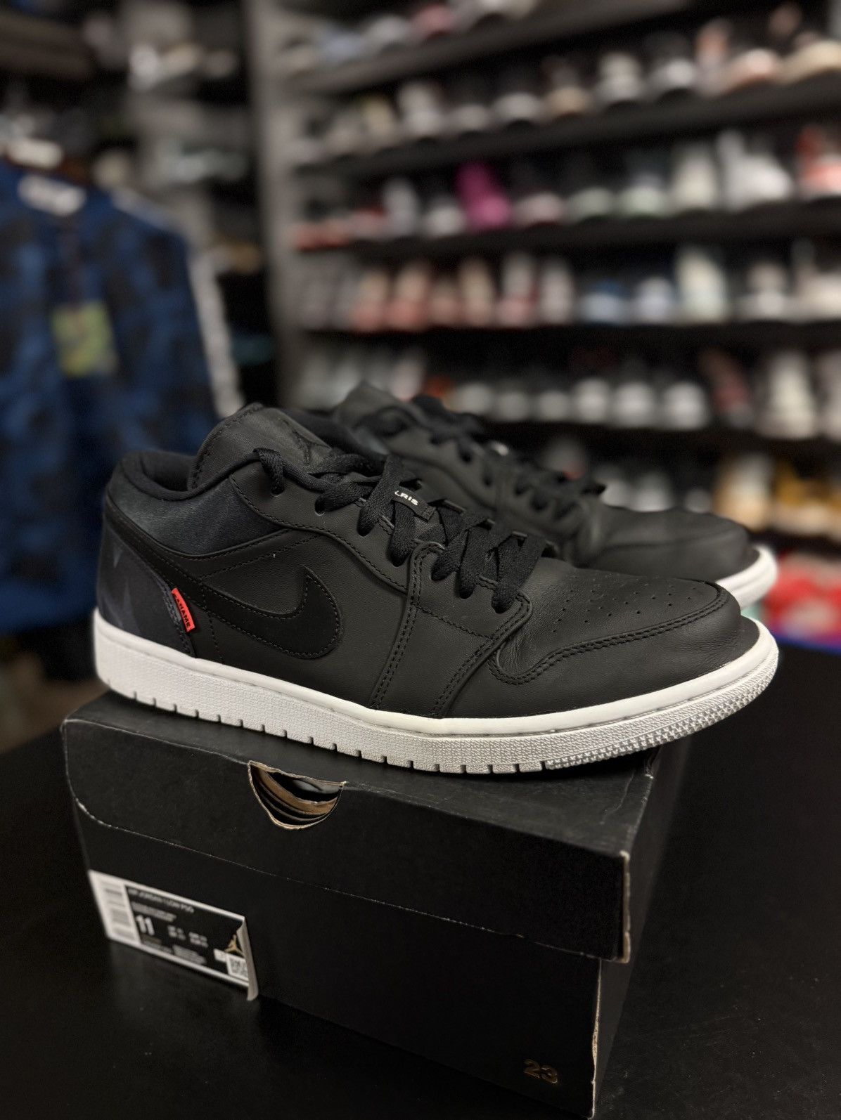 Jordan Brand × Nike Jordan 1 Low PSG Paris RARE Size 11 Black 🧼 Size US 11 / EU 44 - 2 Thumbnail
