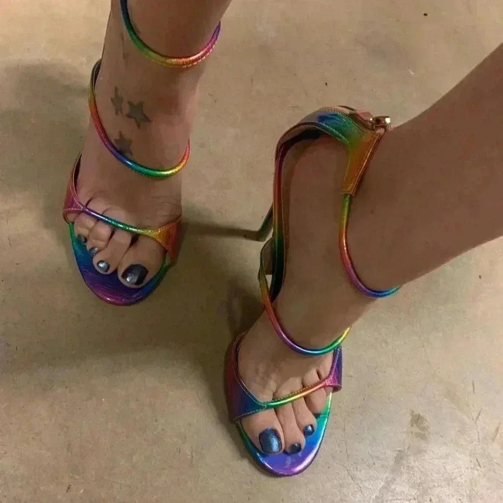 Designer Vibrant Rainbow Strappy Heels Size US 8 / IT 38 - 3 Thumbnail
