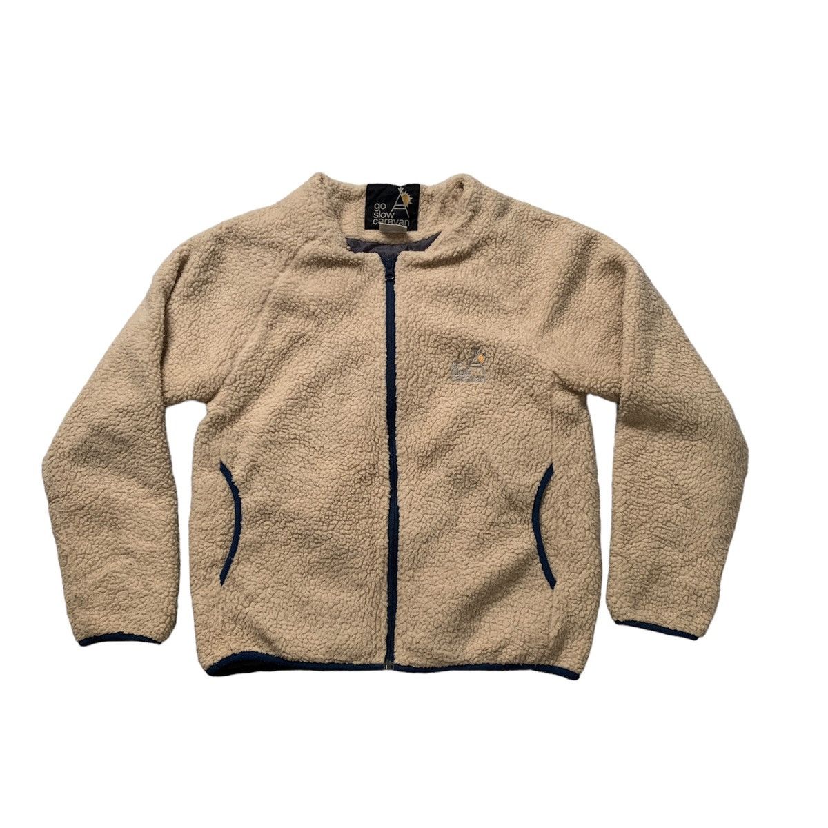 image of Go Slow Caravan Japan Zip Up Fleece Sweater in Beige, Men's (Size Small)