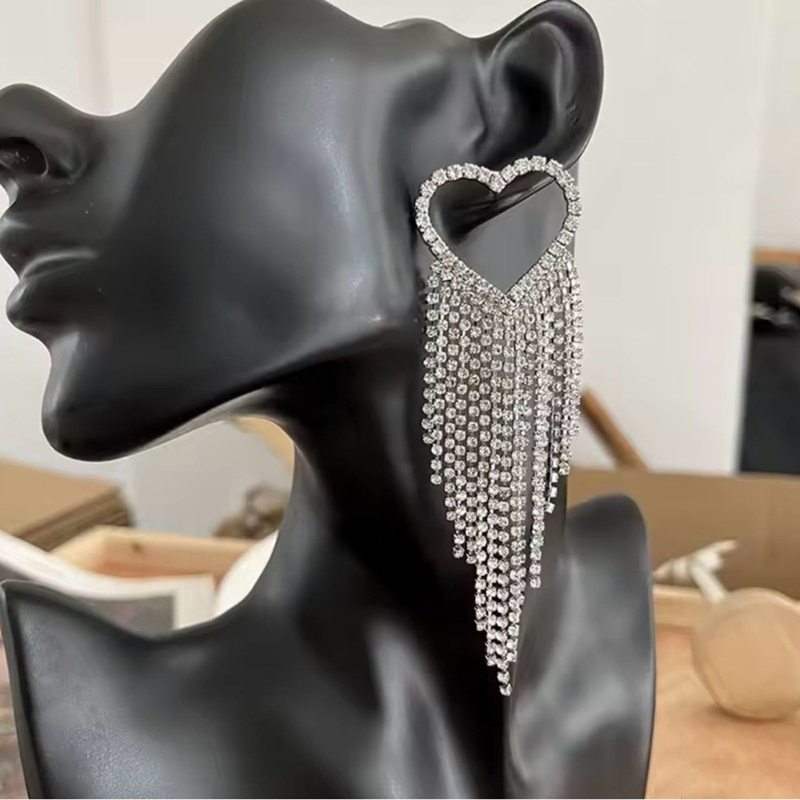 Other Large Heart Love Rhinestone Earrings Size ONE SIZE - 2 Thumbnail