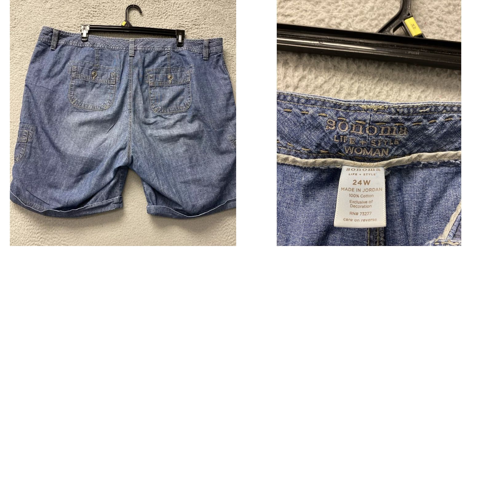Denime VINTAGE Sonoma Women's Cargo Shorts 48 Waist 10 Inseam Blue Denim Zip Casual 70s 80s Size 42" / US 20 - 8 Thumbnail