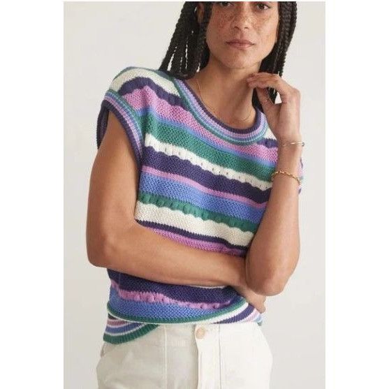 Marine Layer Marine Layer Rory Crochet Vest Cool Stripe Sleeveless Top Kn Size S / US 4 / IT 40 - 8 Thumbnail
