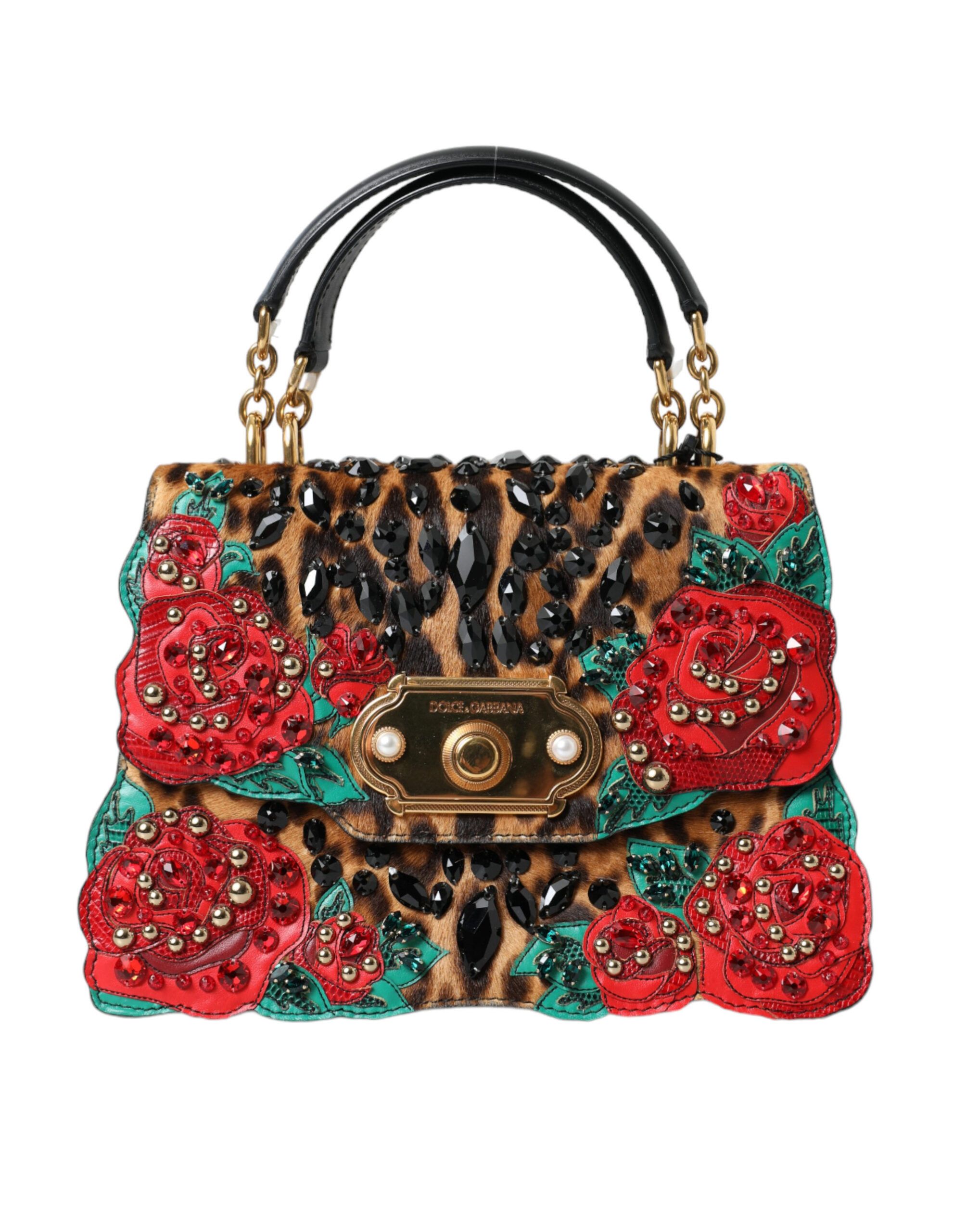 Chic Leopard Embellished Tote with Red Women's Roses!