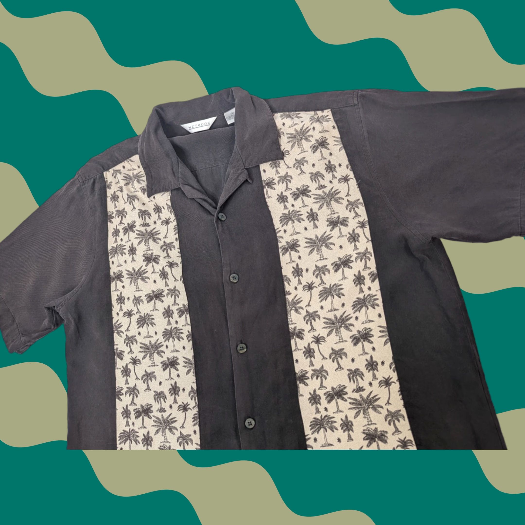 Vintage VINTAGE Methode Silk Bowling Panel Palm Shirt Men's M Short Sleeve Button Up Loop Collar Hawaiian Floral Brown Silk Size US M / EU 48-50 / 2 - 1 Thumbnail