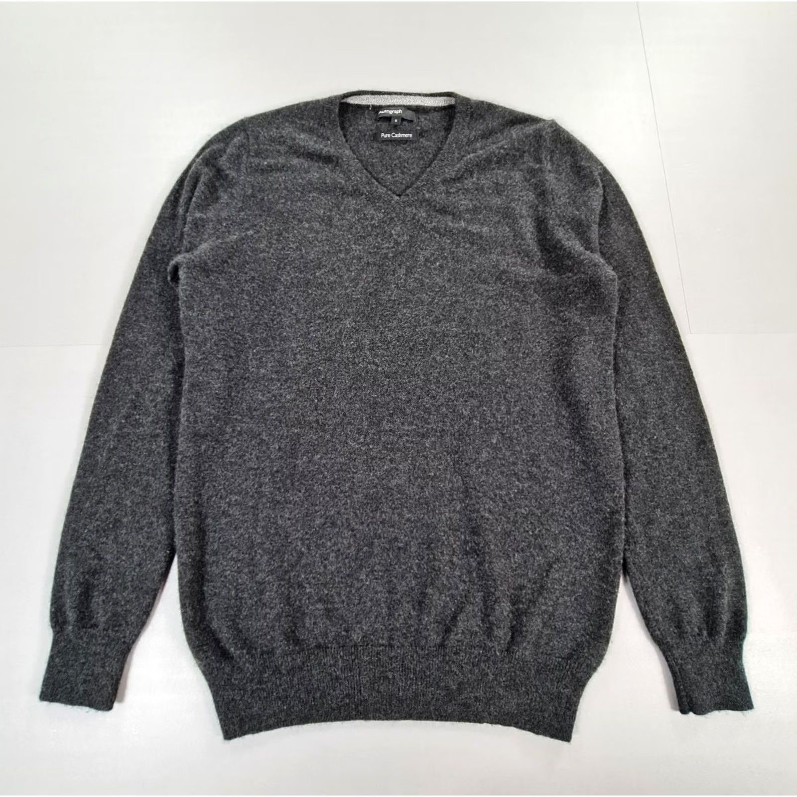 Vintage Autograph Jumper Mens V-Neck Grey Small 100% Cashmere Pullover Knit Shirt/Top/Jumpers? Size US S / EU 44-46 / 1 - 2 Thumbnail