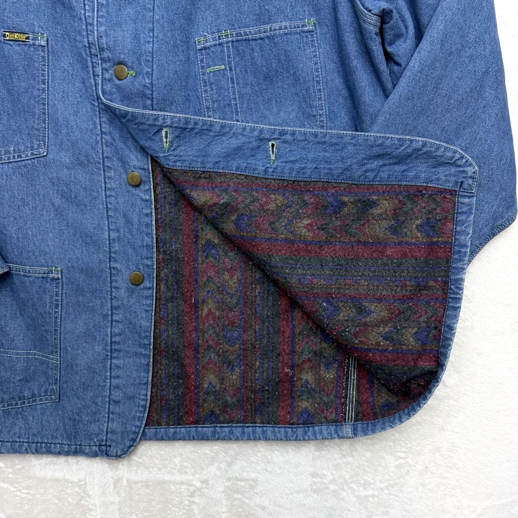 Vintage VINTAGE OshKosh B'gosh Jacket Men XL Denim Aztec Lined Snap Front Workwear Chore Jacket Size US XL / EU 56 / 4 - 4 Thumbnail