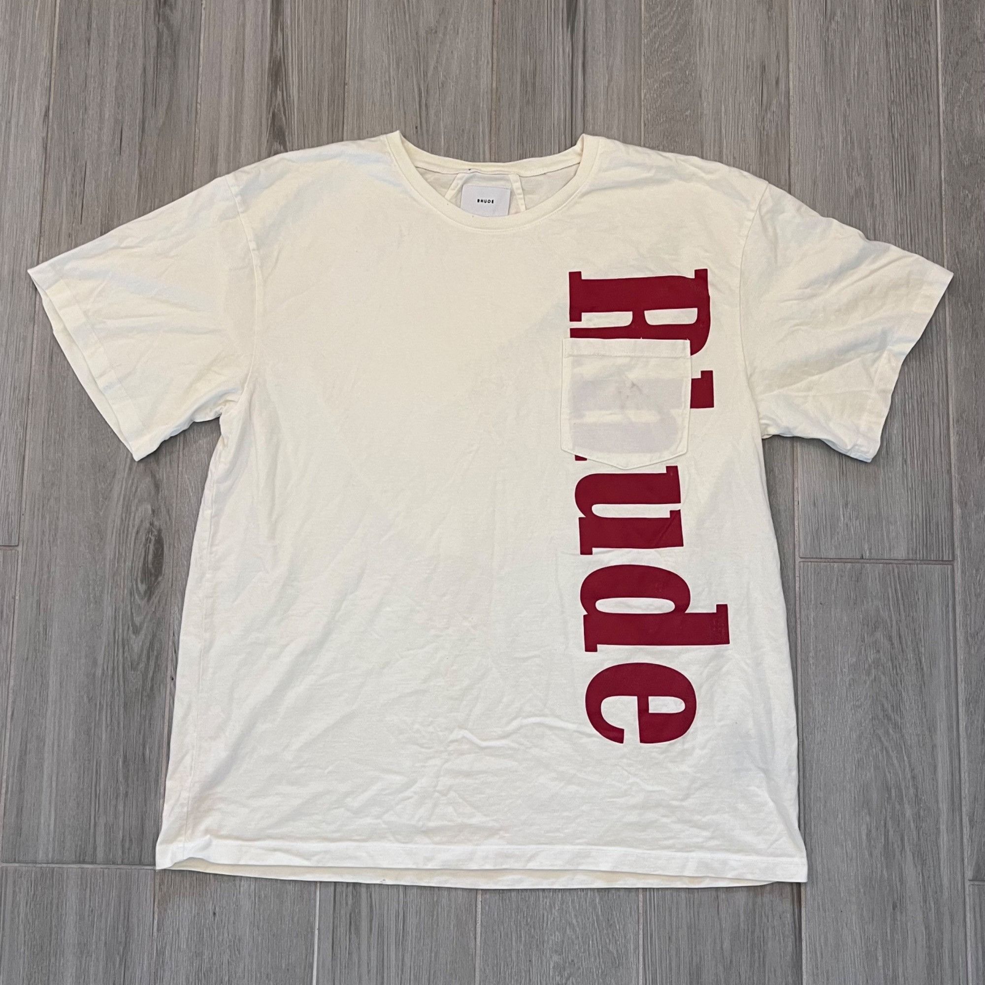 Rhude NEW RHUDE POCKET LOGO CREAM TEE SZ LARGE Size US L / EU 52-54 / 3 - 2 Thumbnail
