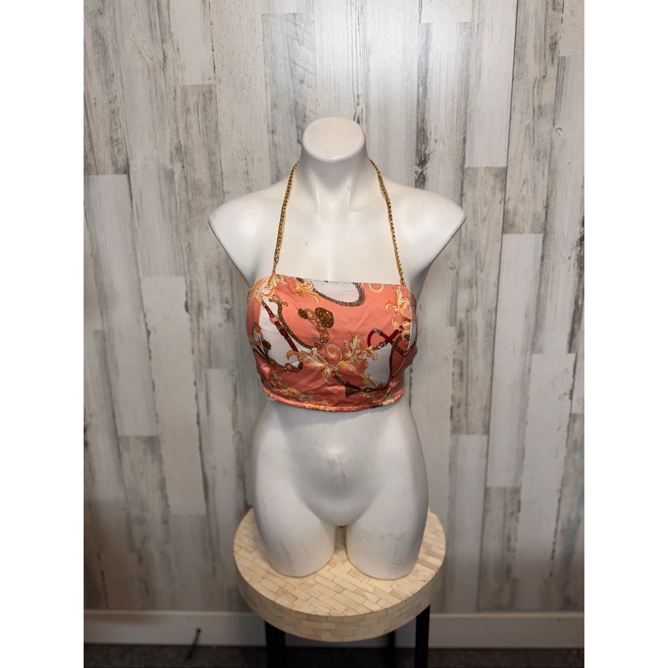 Other Penelope Boutique Satin Chain Halter Crop Top Pink Baroque Scarf Tie Back – Size M Size M / US 6-8 / IT 42-44 - 2 Thumbnail