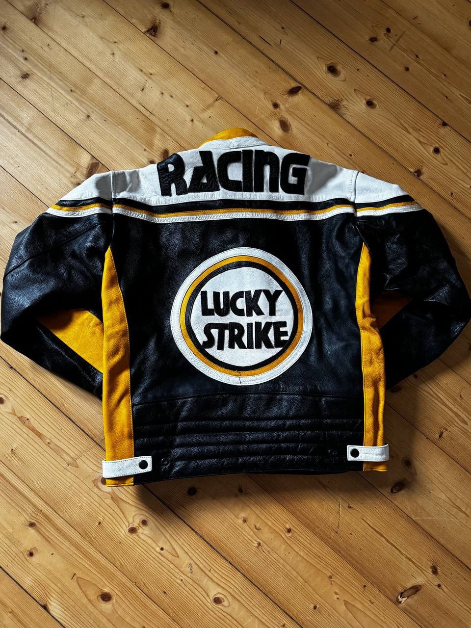 Genuine Leather 🔥Vintage Lucky Strike Racing Leather Jacket 90s Moto Y2K Size US M / EU 48-50 / 2 - 2 Thumbnail