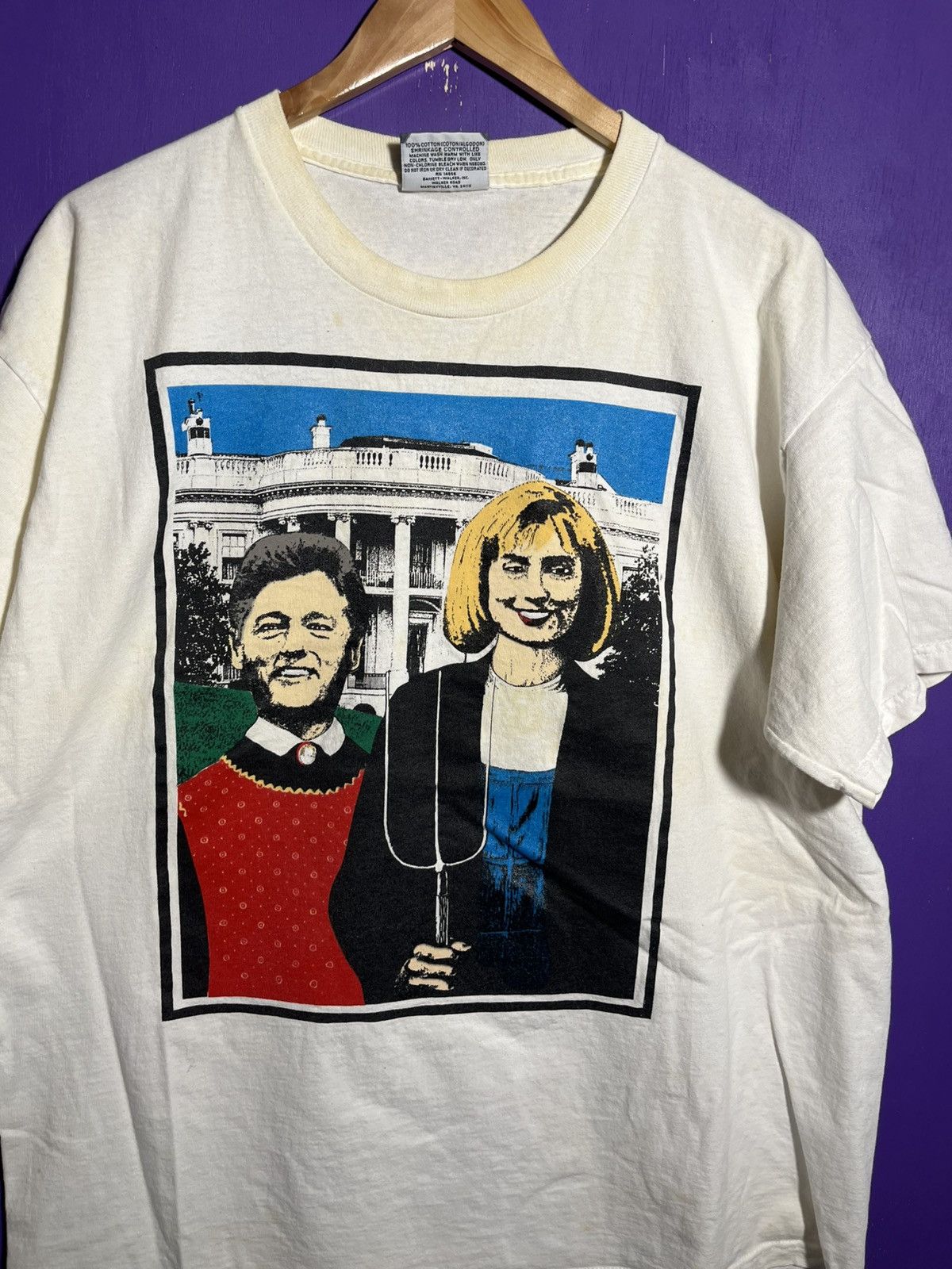 Vintage Vintage 90s Bill/Hillary Clinton on the farm art tee Size US XL / EU 56 / 4 - 3 Thumbnail