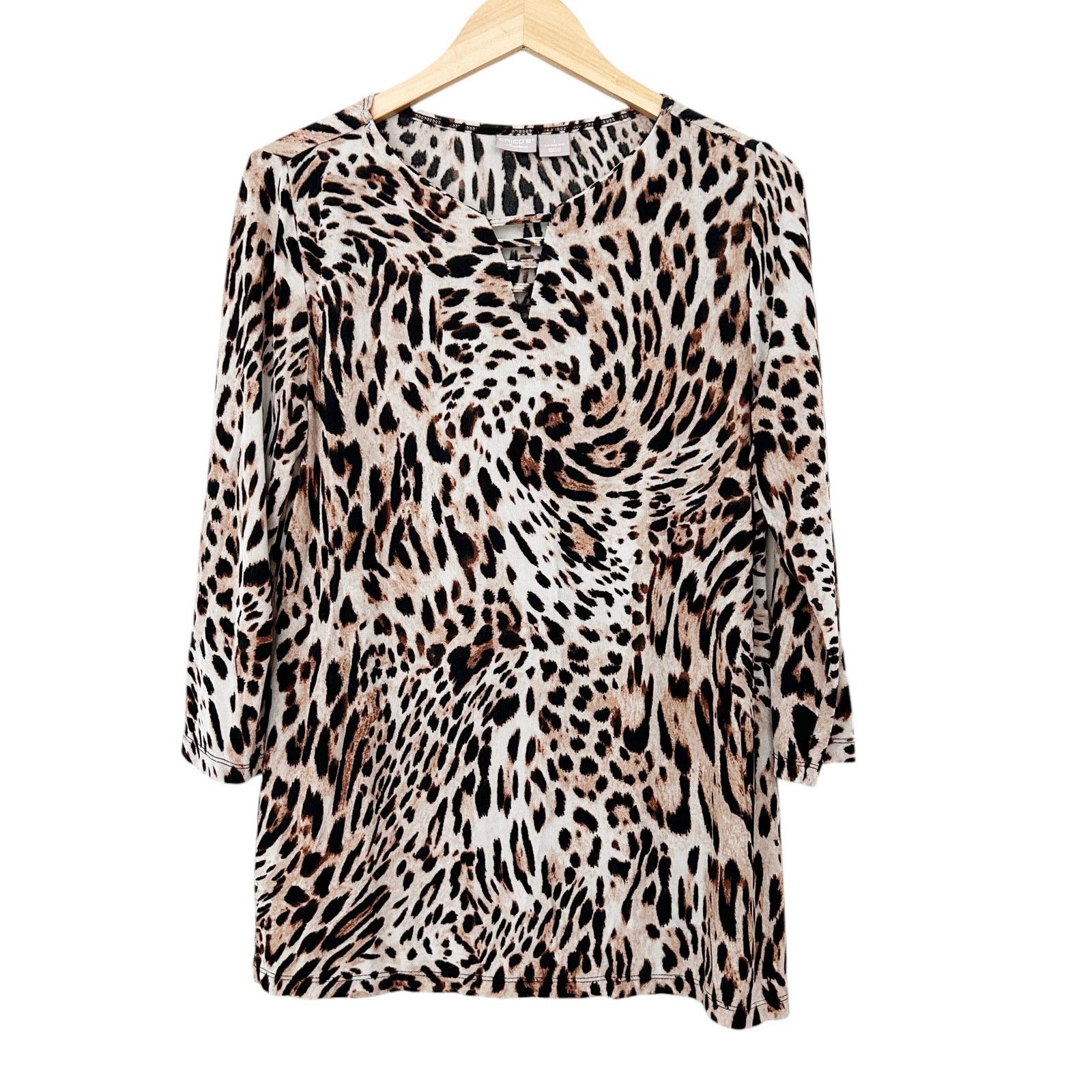 Chicos Chicos Travelers Leopard Print 3/4 Sleeve Shirt Sz 8/10 Size M / US 6-8 / IT 42-44 - 1 Thumbnail