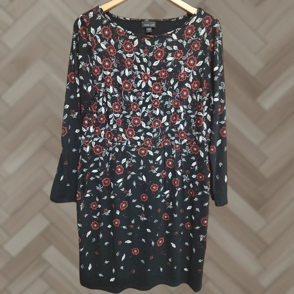 J. Jill VINTAGE J. Jill Wearever Collection Black Floral Print Knit Long Sleeve Dress MP Size M / US 6-8 / IT 42-44 - 1 Thumbnail