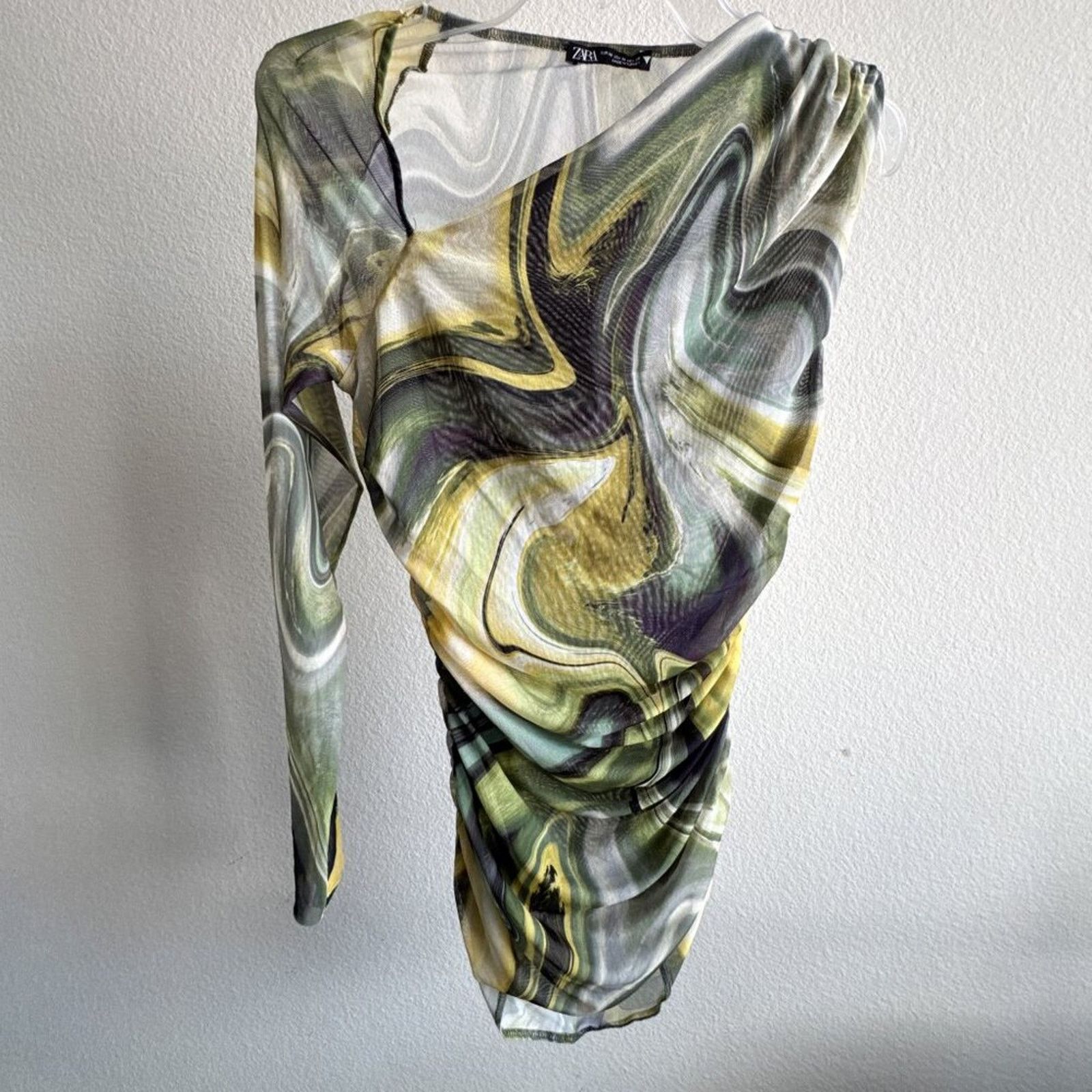Zara Zara Green Mesh printed tulle top asymmetrical Medium Size M / US 6-8 / IT 42-44 - 1 Thumbnail