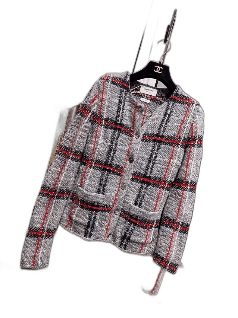 Thom Browne Grey Knit Jacket with Red and Blue Plaid Size M / US 6-8 / IT 42-44 - 1 Thumbnail