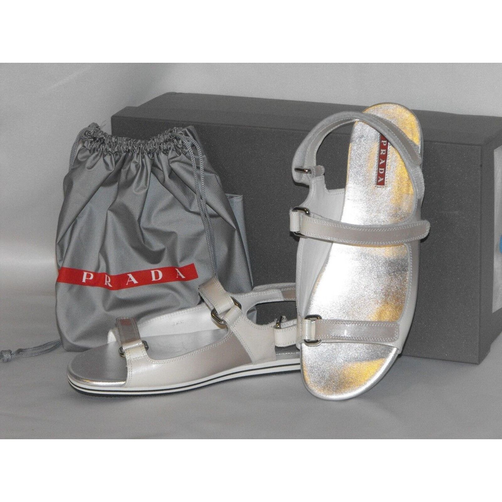 Prada PATENT OMBRE FUME LEATHER FLATS TWO TONES LOGO SANDALS 36.5 Size US 6.5 / IT 36.5 - 1 Thumbnail