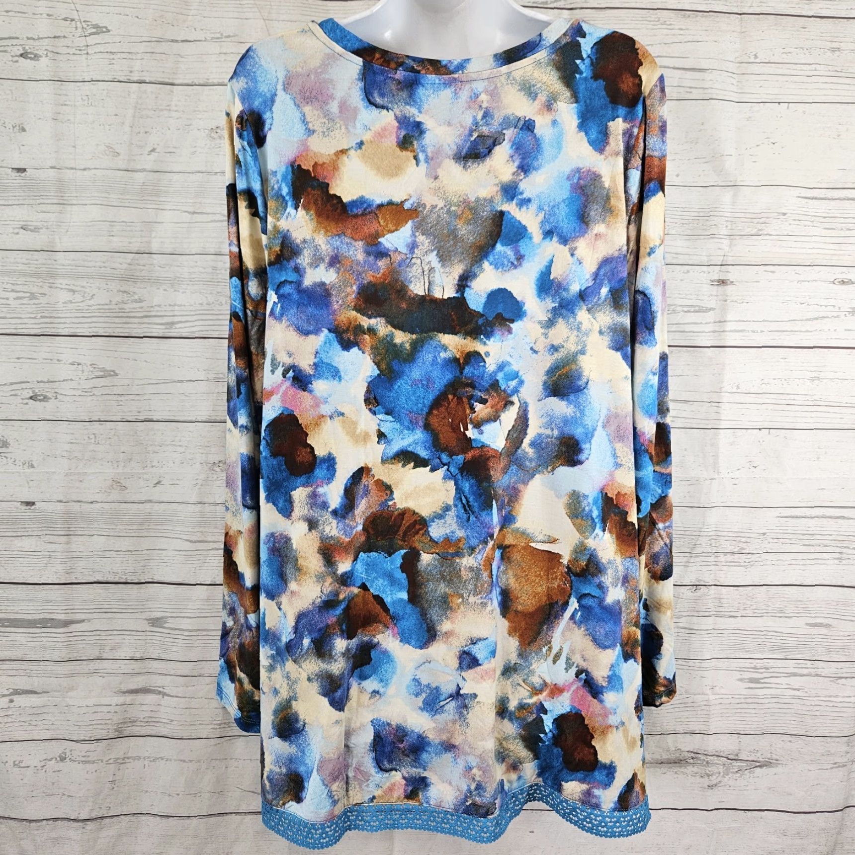 Vintage LOGO Lori Goldstein Womens Top Blouse L Blue Brown Long Sleeve Pockets Size L / US 10 / IT 46 - 3 Thumbnail