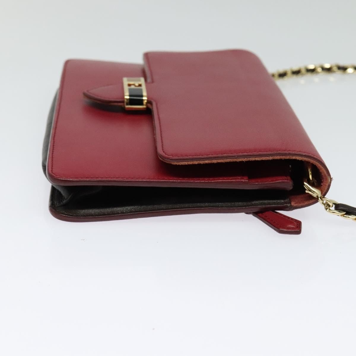 FENDI Chain Shoulder Bag Leather Red Gold Bags Luggage