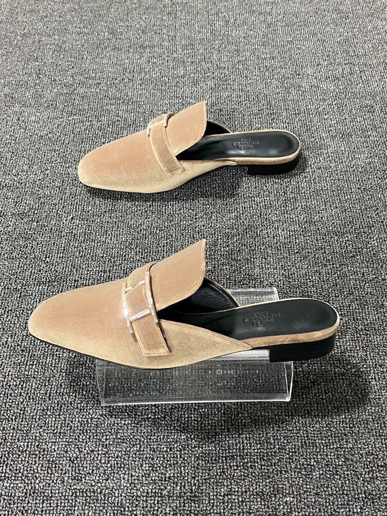 Hermes Velvet Mule Slippers with Buckle Detail-2506 Size US 6 / IT 36 - 2 Thumbnail
