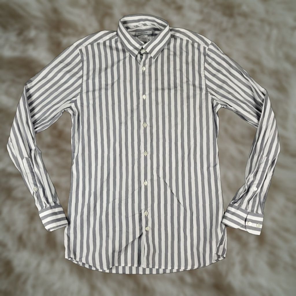 J.Lindeberg J. Lindeberg Shirt Mens Medium Gray Striped Button-Up Long Sleeve Slim Fit Cotton Size US M / EU 48-50 / 2 - 1 Thumbnail