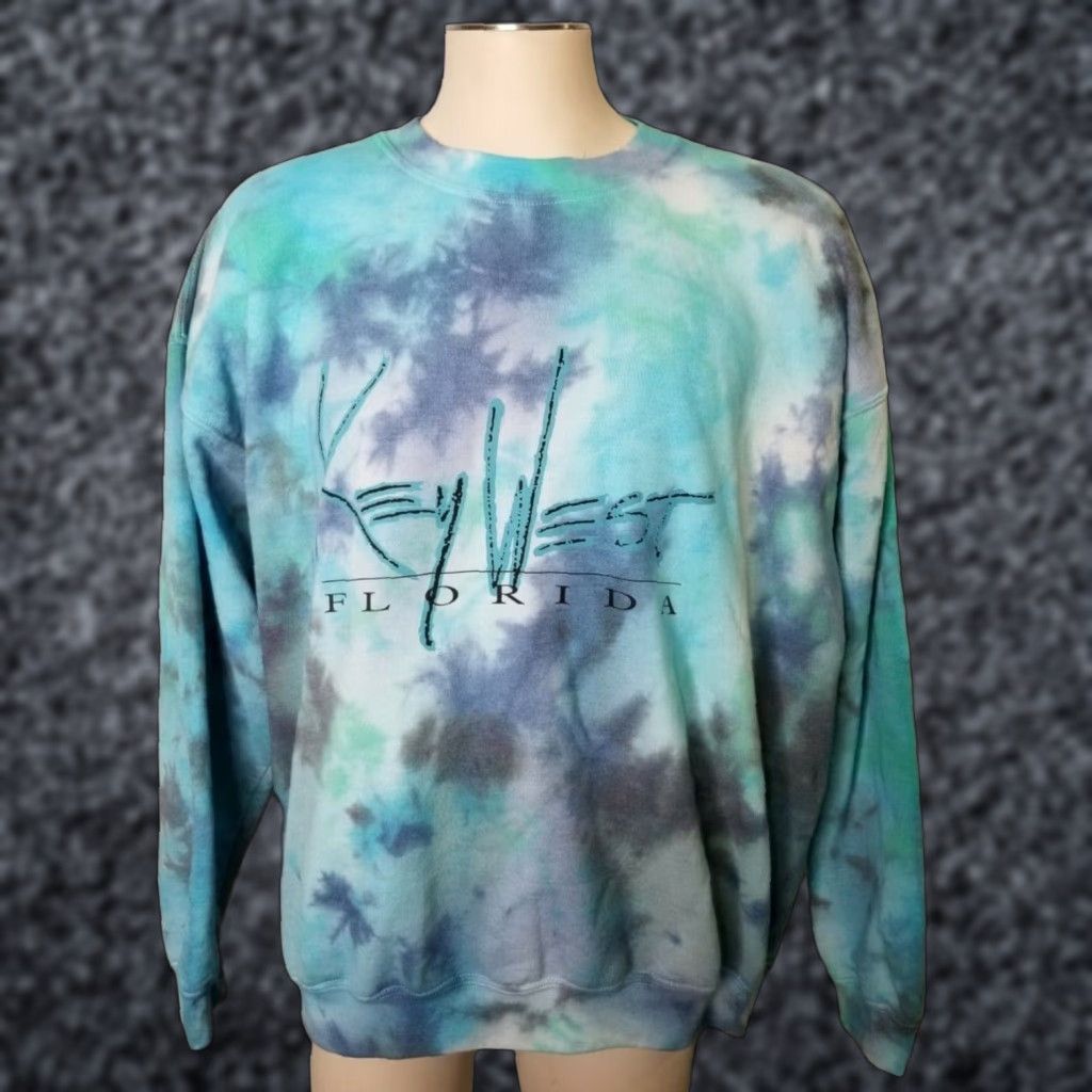 Gildan Vintage Gildan Crewneck Sweatshirt Men XL Blue Key West Waves Tie Dye Retro Size US XL / EU 56 / 4 - 1 Thumbnail