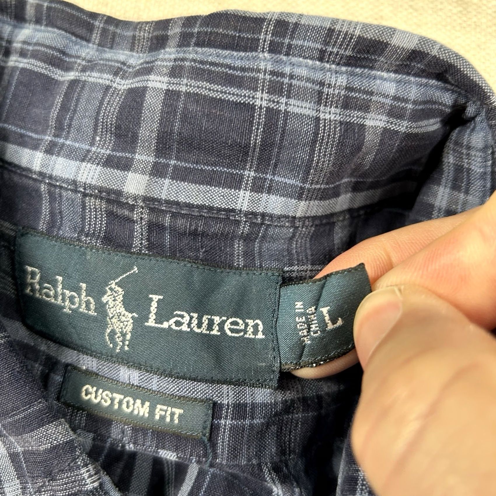 Ralph Lauren Ralph Lauren Shirt Mens L Silk Linen Blend Button Down Plaid Navy Blue Beachy Size US L / EU 52-54 / 3 - 4 Thumbnail