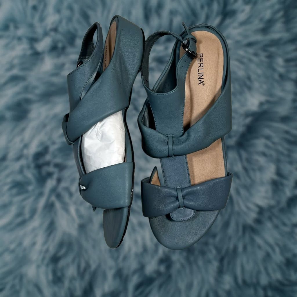 Vintage Perlina Sandal Women Strappy Blue Faux Leather Size 7.5 Blue Sandal Womens 7.5 Size US 8 / IT 38 - 1 Thumbnail