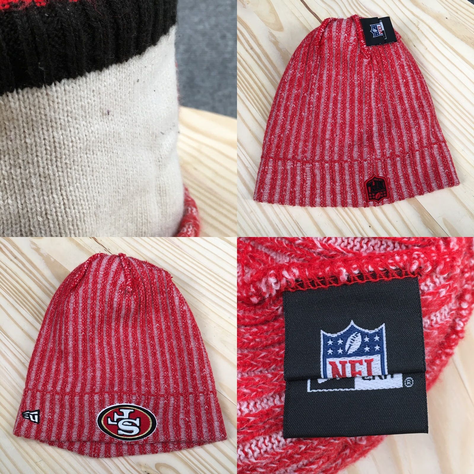New Era San Francisco 49ers New Era NFL Pompom Beanie Hat Unisex White Red OS Acrylic Size ONE SIZE - 8 Thumbnail