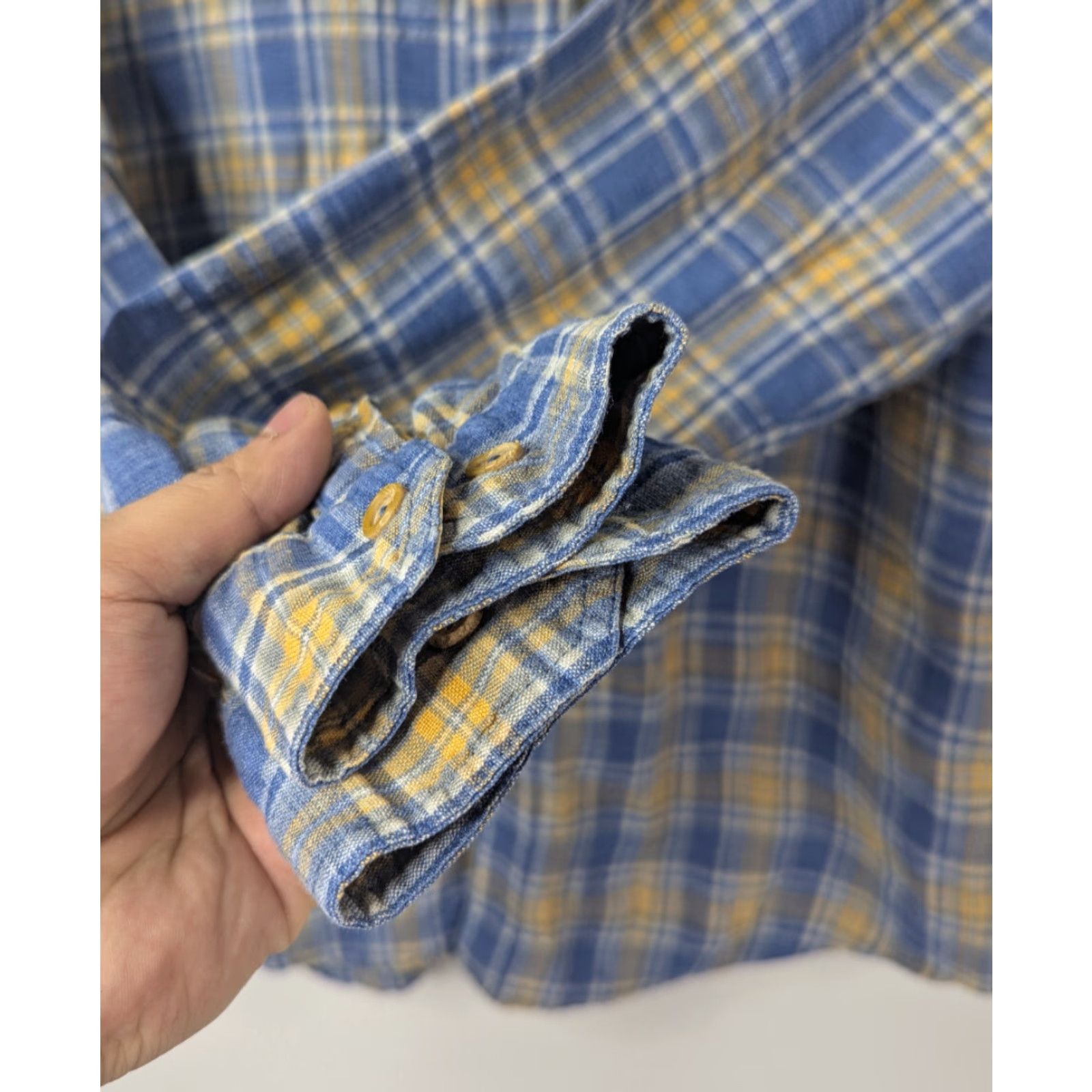 The Territory Ahead The Territory Ahead Men Shirt Size Large L/S Plaid Linen Sorona Yellow Blue Size US L / EU 52-54 / 3 - 3 Thumbnail