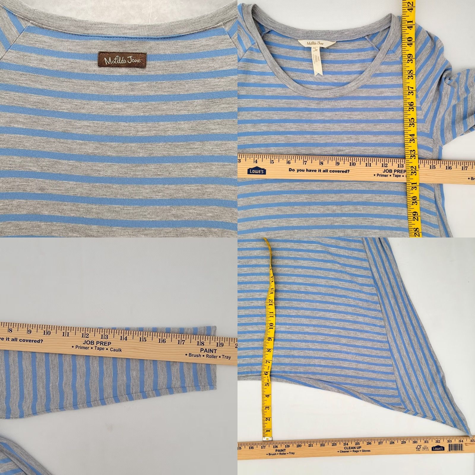 Vintage VINTAGE Matilda Jane Her Majesty Dress Jersey Handkerchief Hem Striped Blue Gray Sz S Midi 3/4 Sleeve Scoop Neck Womens Size S / US 4 / IT 40 - 8 Thumbnail