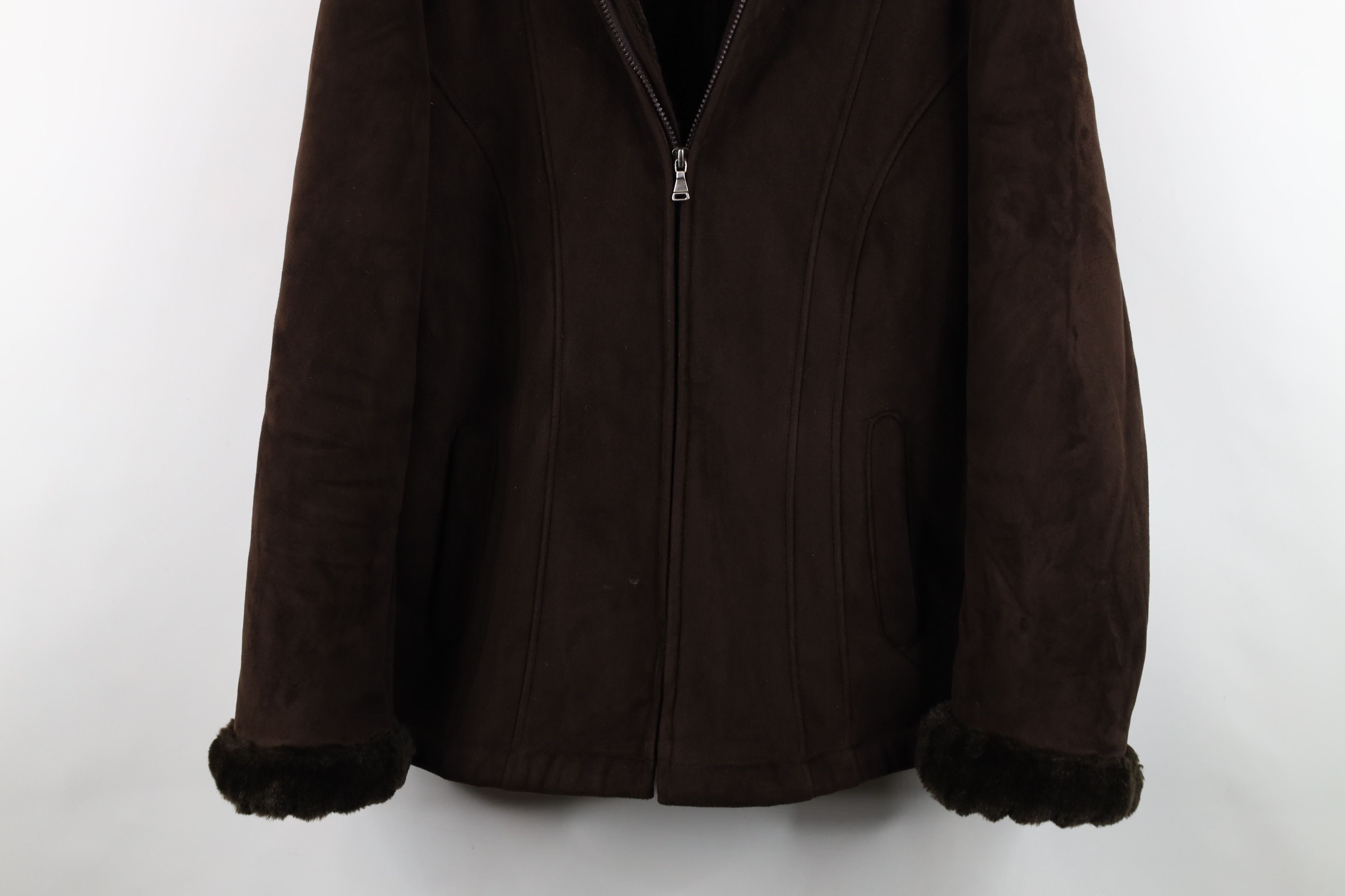 Esprit Vtg 90s Y2K Esprit Plush Penny Lane Hooded Jacket Brown Size L / US 10 / IT 46 - 3 Thumbnail