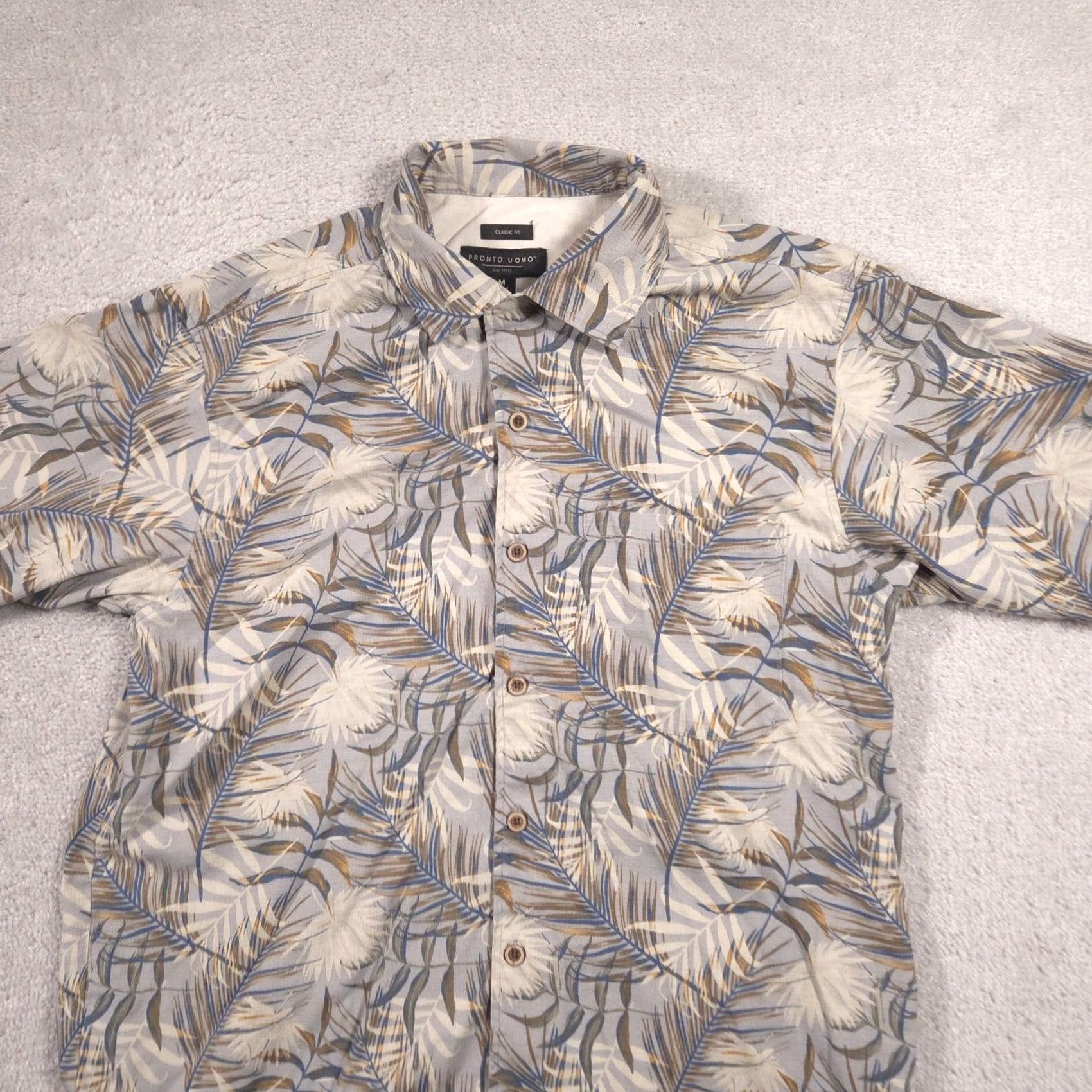 Pronto Uomo Pronto Uomo Shirt Mens M Gray Hawaiian Silk Blend Button Front Short Sleeve Size US M / EU 48-50 / 2 - 3 Thumbnail