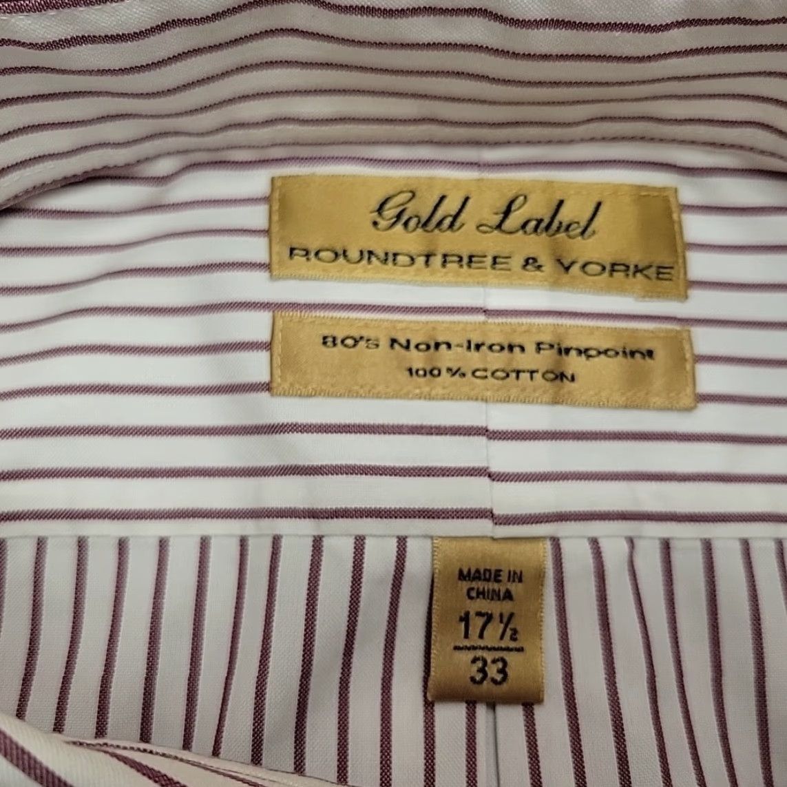 Roundtree & Yorke Gold Label Shirt Mens 17.5 33 Maroon Striped 100% Cotton Pinpoint Non-Iron Button-Down Collar Long Sleeve Tailored Mens Red Pattern Shirt Size US XXL / EU 58 / 5 - 5 Thumbnail