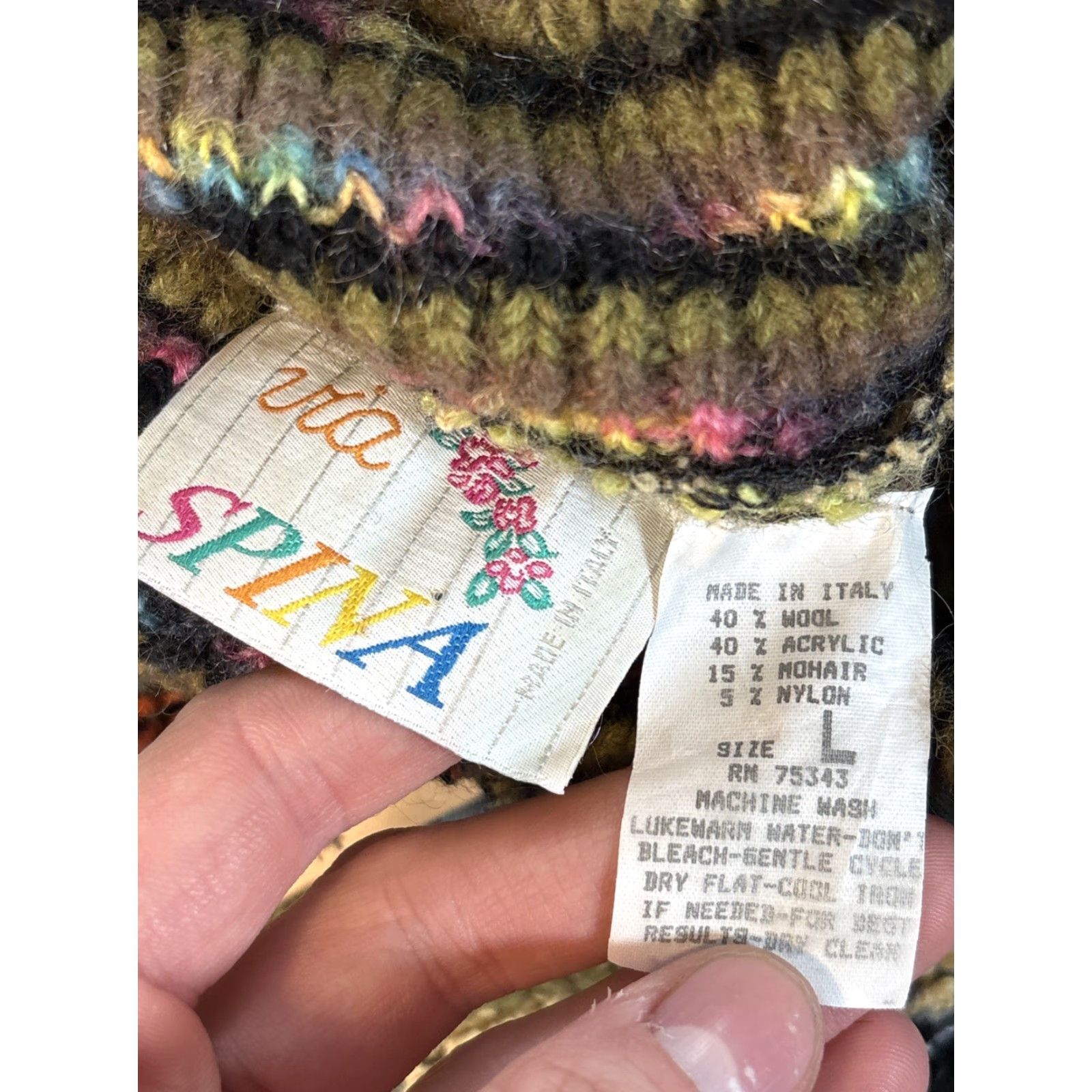 VINTAGE Via Spina TurtleNeck Wool Blend Sweater L Multicolor 90s 