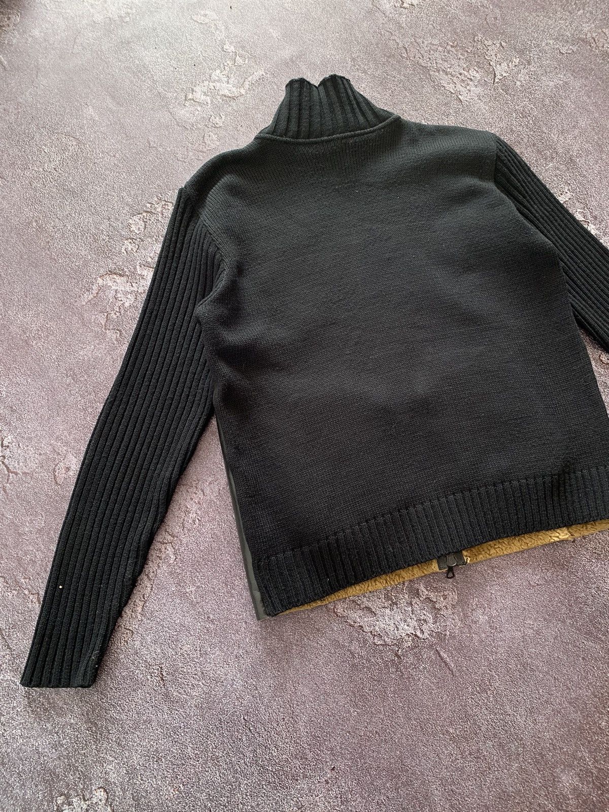 Leather × Vintage Vintage Avant Garde Wool Leather Zip Up Lampo Knit Sweater Size US L / EU 52-54 / 3 - 8 Thumbnail
