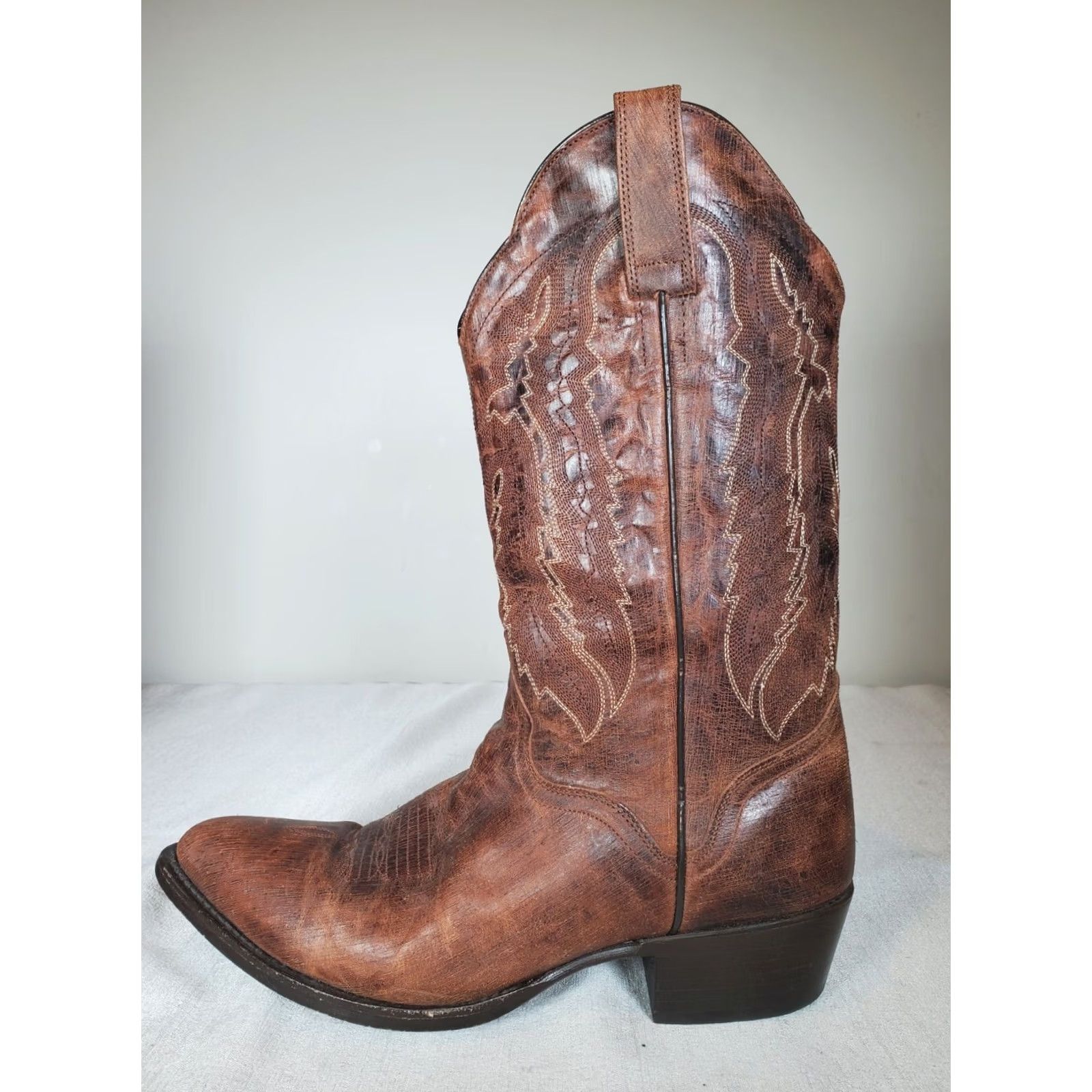 Vintage JB Dillon Western Cowboy Boots Brown Brushed Leather Embroidered Men's US 10.5 D Size US 11 / EU 44 - 4 Thumbnail