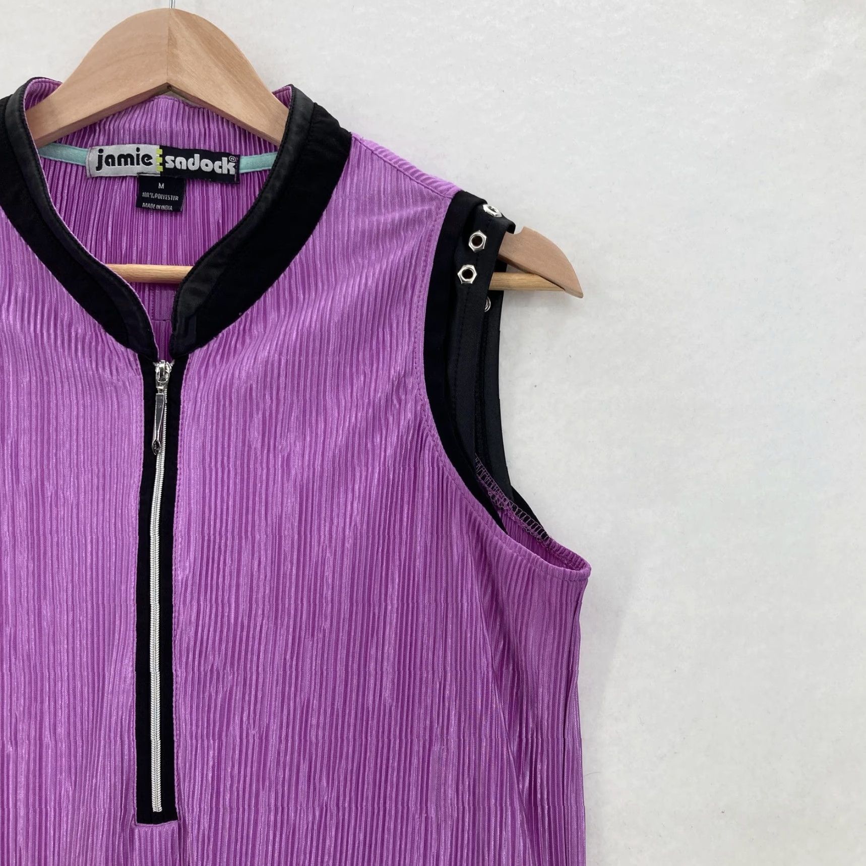 Vintage Jamie Sadock Shirt Womens M Purple Pleated Sleeveless Mock Neck Golf Preppy Size M / US 6-8 / IT 42-44 - 2 Thumbnail