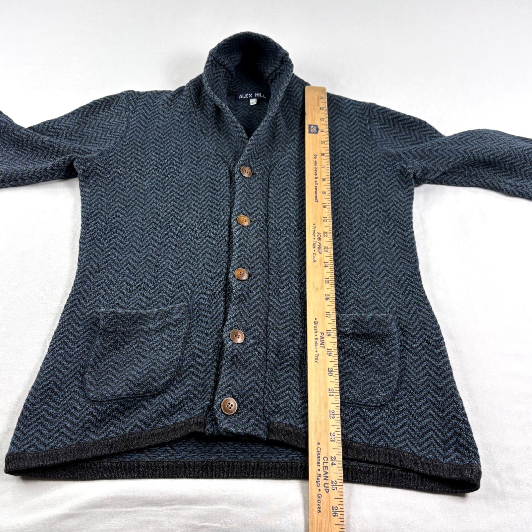 Alex Mill Alex Mill Sweater Cardigan Mens Small Blue Herringbone Shawl Collar Pockets Stretch Regular Knit Casual Size US S / EU 44-46 / 1 - 5 Thumbnail